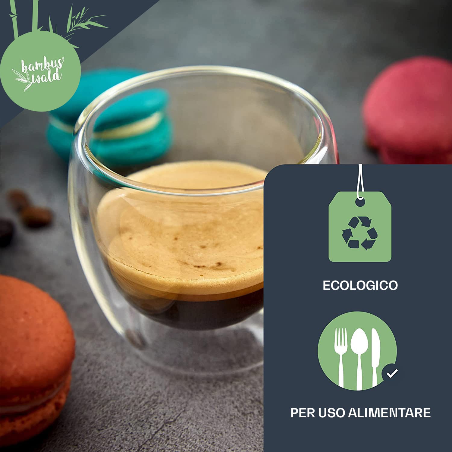 Bicchiere da caffè, 100 ml, fatto a mano, in vetro borosilicato S