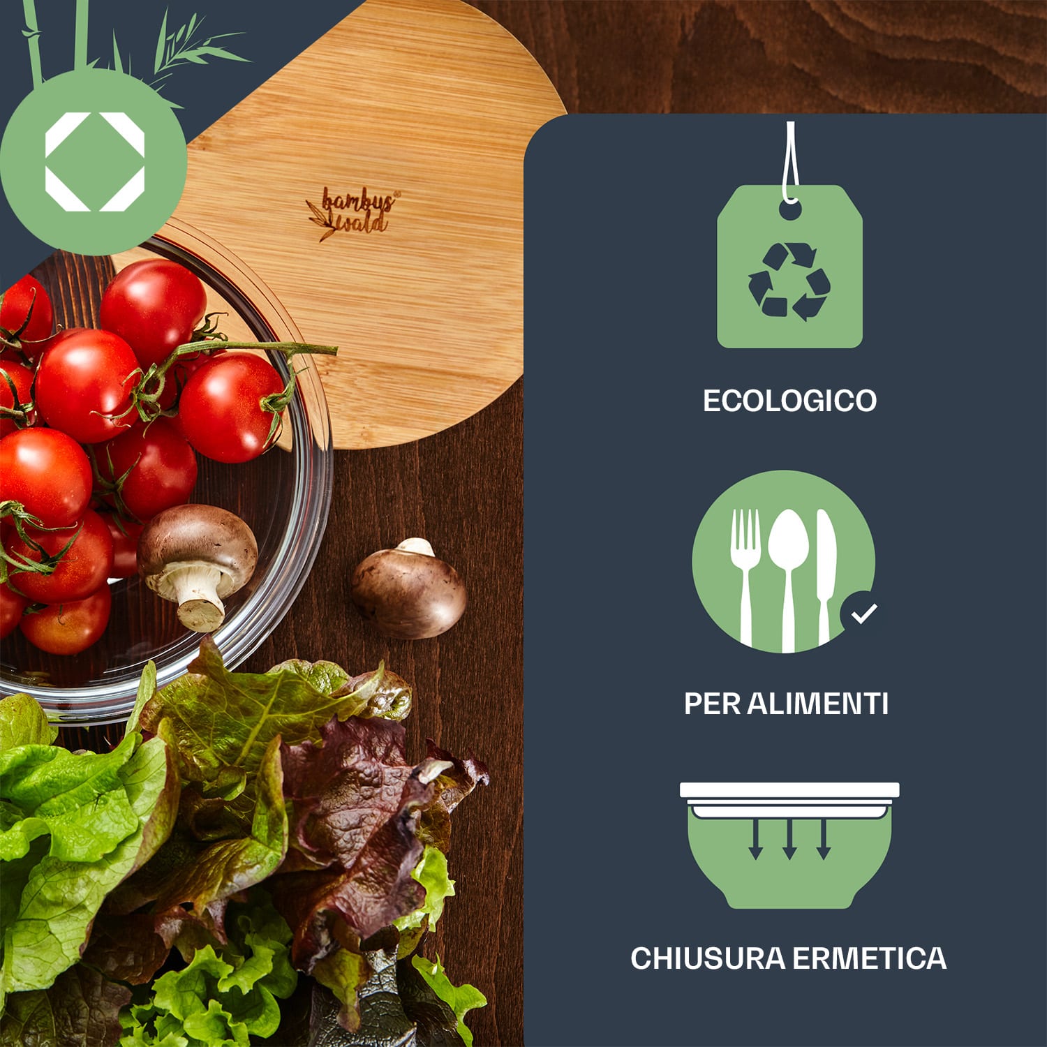Ciotola di vetro 865 ml con coperchio di bambù richiudibile senza BPA S 865 ml