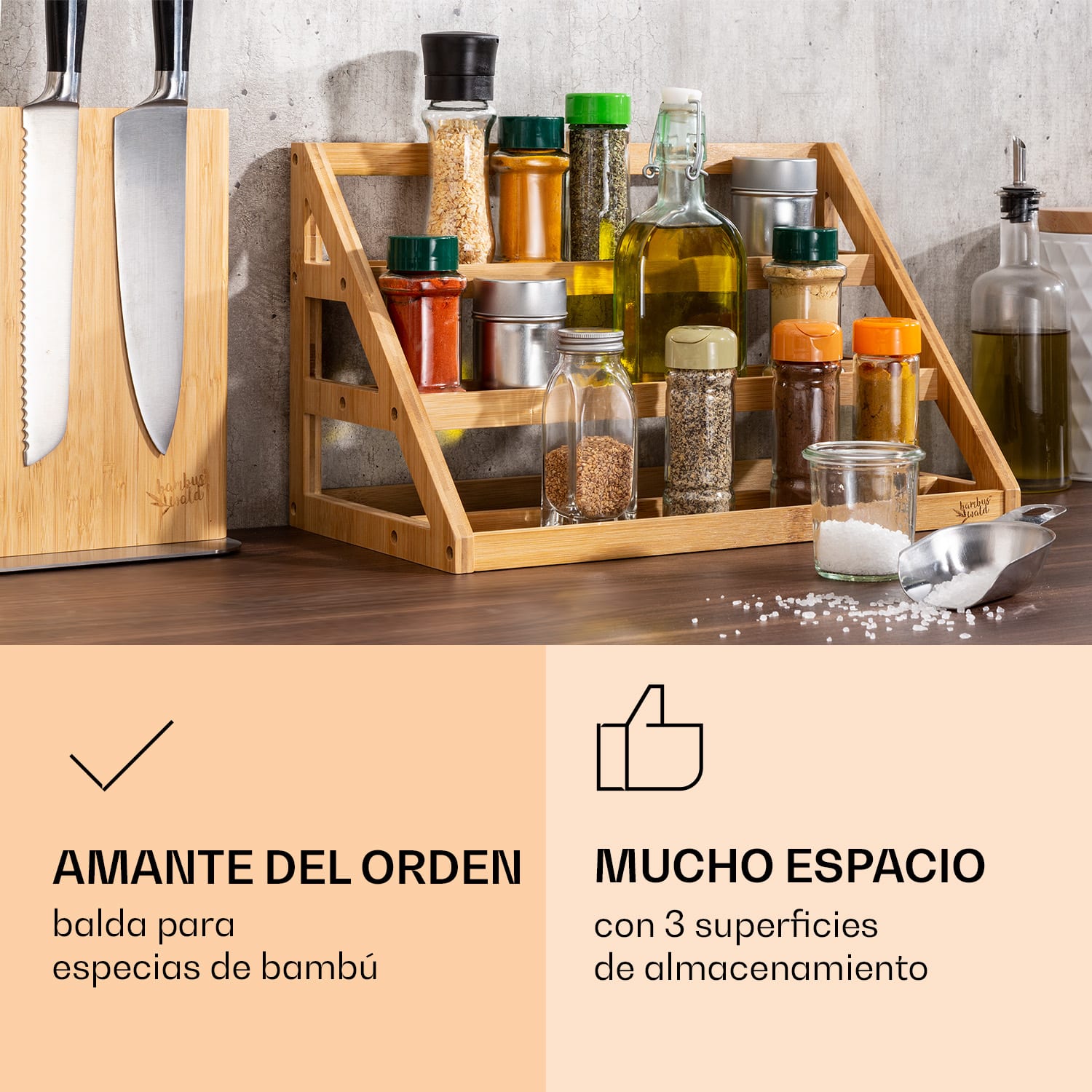 Especiero triangular 3 estantes 39,5 x 23,2 x 21,5 cm Sostenible Bambú 