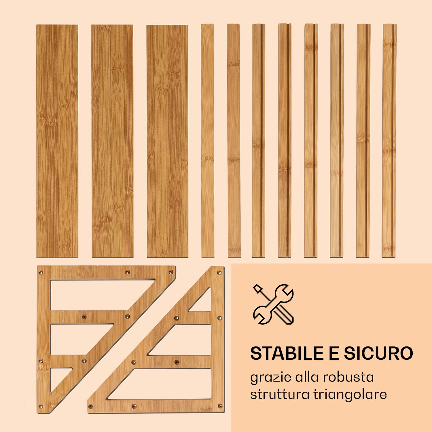 Portaspezie triangolare, 3 ripiani, 39,5 x 23,2 x 21,5 cm, in bambù sostenibile 