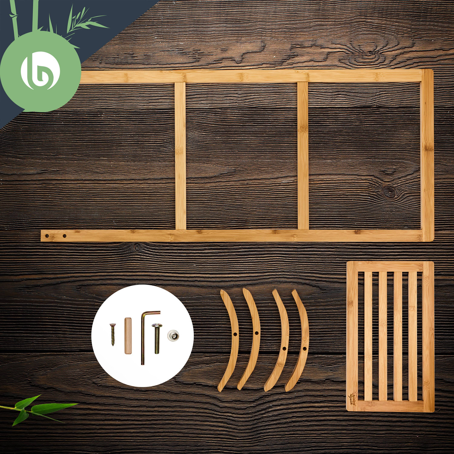 Věšák na ručníky, 3 tyčky na ručníky, 40 x 104,5 x 27 cm, žebříkový design, bambus