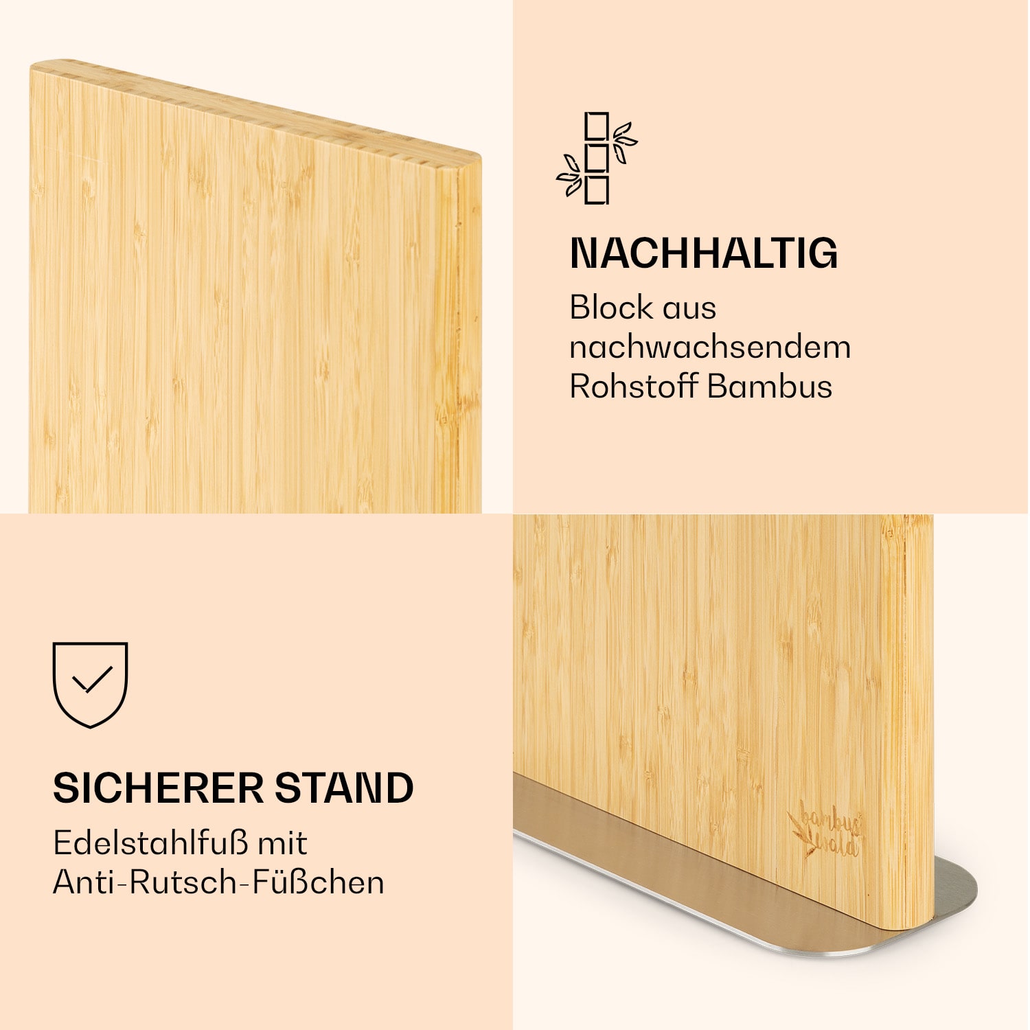 Messerblock gerade, magnetisch, für 8-12 Messer, Bambus, Edelstahl Gerade