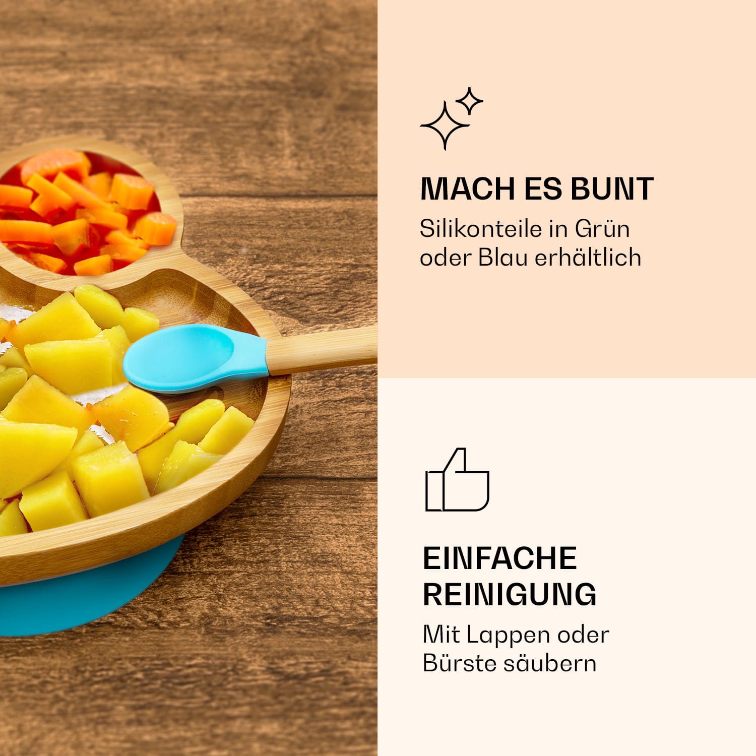 Vaisselle pour enfants assiette en bambou, cuillère 250 ml et ventouse 18 x 18 cm la grenouille | Aqua