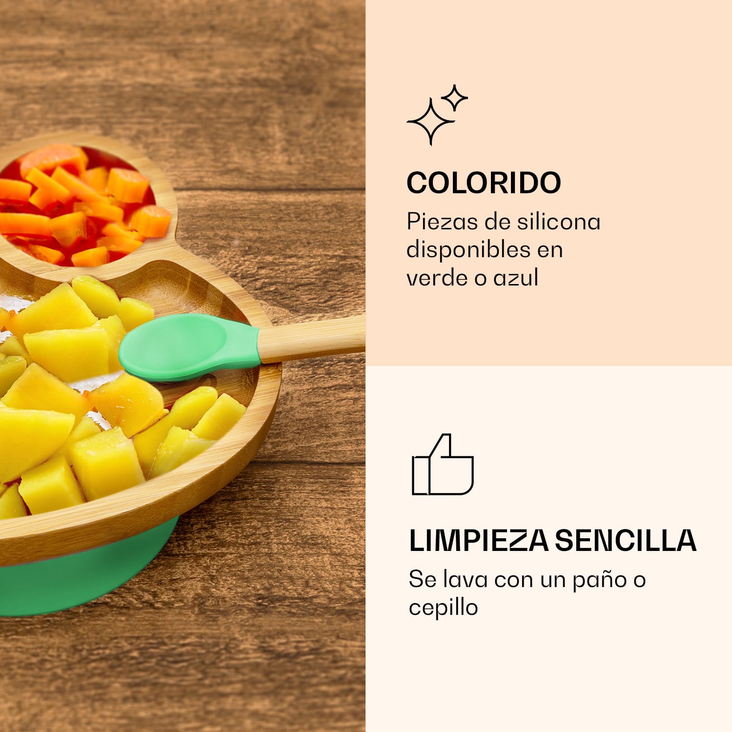 Vajilla infantil con plato de bambú y cuchara 250 ml incl. ventosa 18 x 18 cm rana | Menta