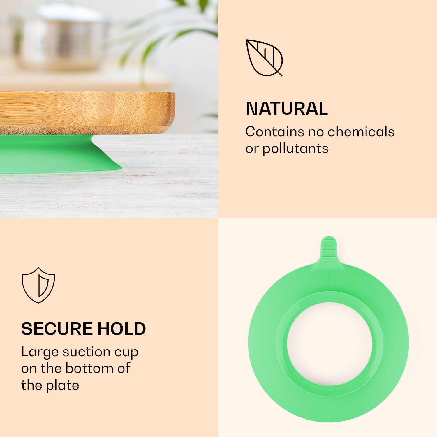 Dječji set za jelo, tanjur i žlica od bambusa, 250 ml, uključujući usisnu čašicu, 18 × 18 cm dupin | Menta