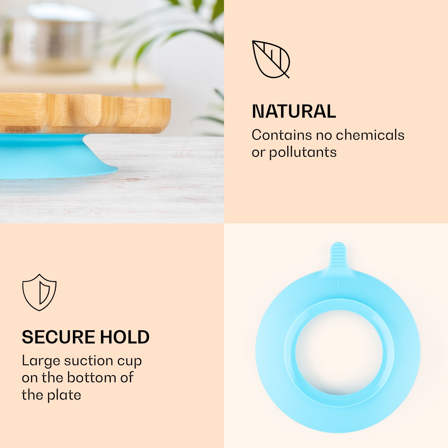 Gyermek étkészlet, bambusz tányér és kanál, 250 ml, mellékelve tapadókorong, 18 x 18 cm elefánt | Aqua