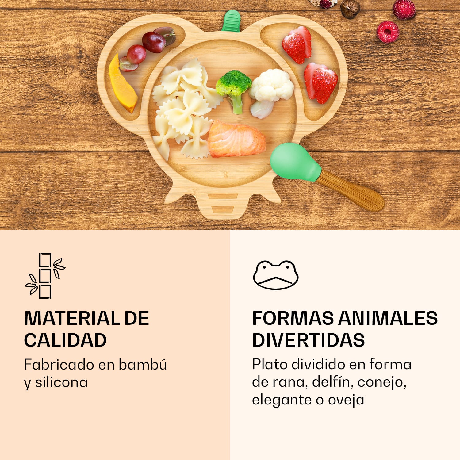 Vajilla infantil con plato de bambú y cuchara 250 ml incl. ventosa 18 x 18 cm elefante | Menta