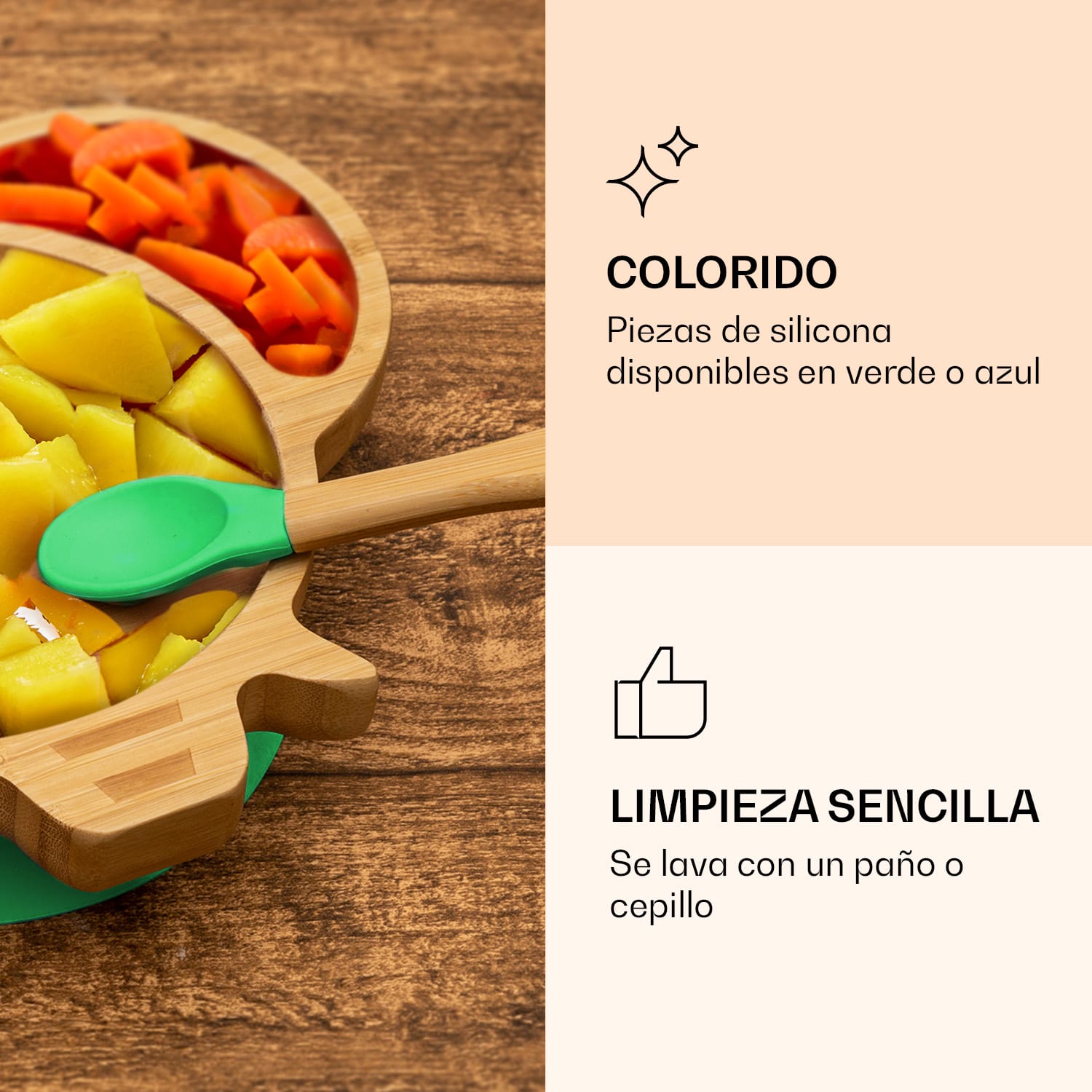 Vajilla infantil con plato de bambú y cuchara 250 ml incl. ventosa 18 x 18 cm elefante | Menta