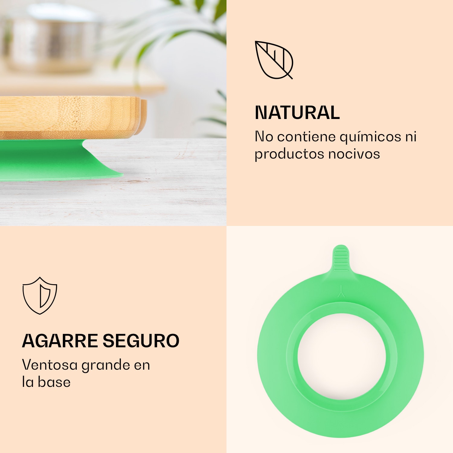 Vajilla infantil con plato de bambú y cuchara 250 ml incl. ventosa 18 x 18 cm liebre | Menta