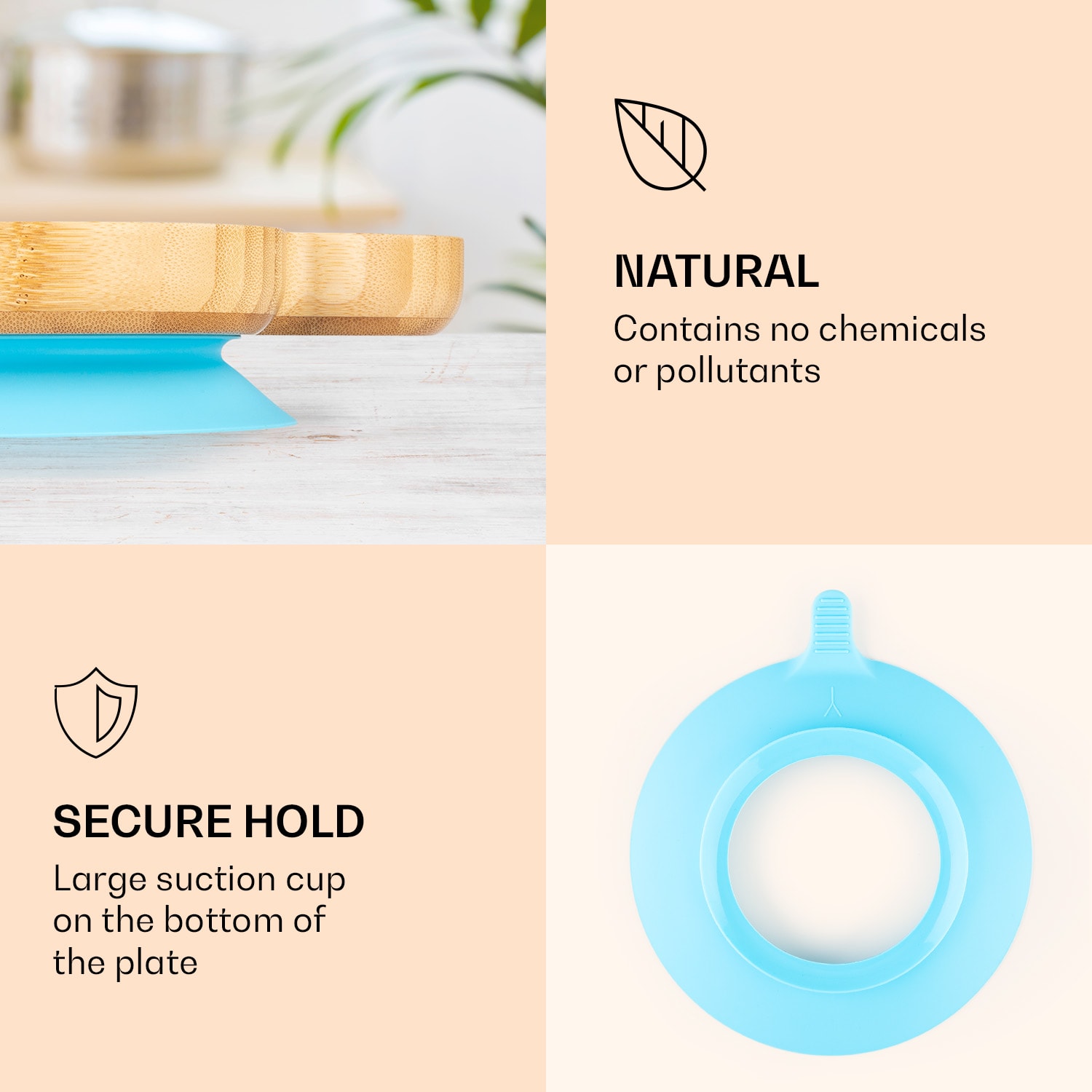 Kinderservies met bamboe bord en lepel 250 ml incl. zuignap 18 x 18 cm 