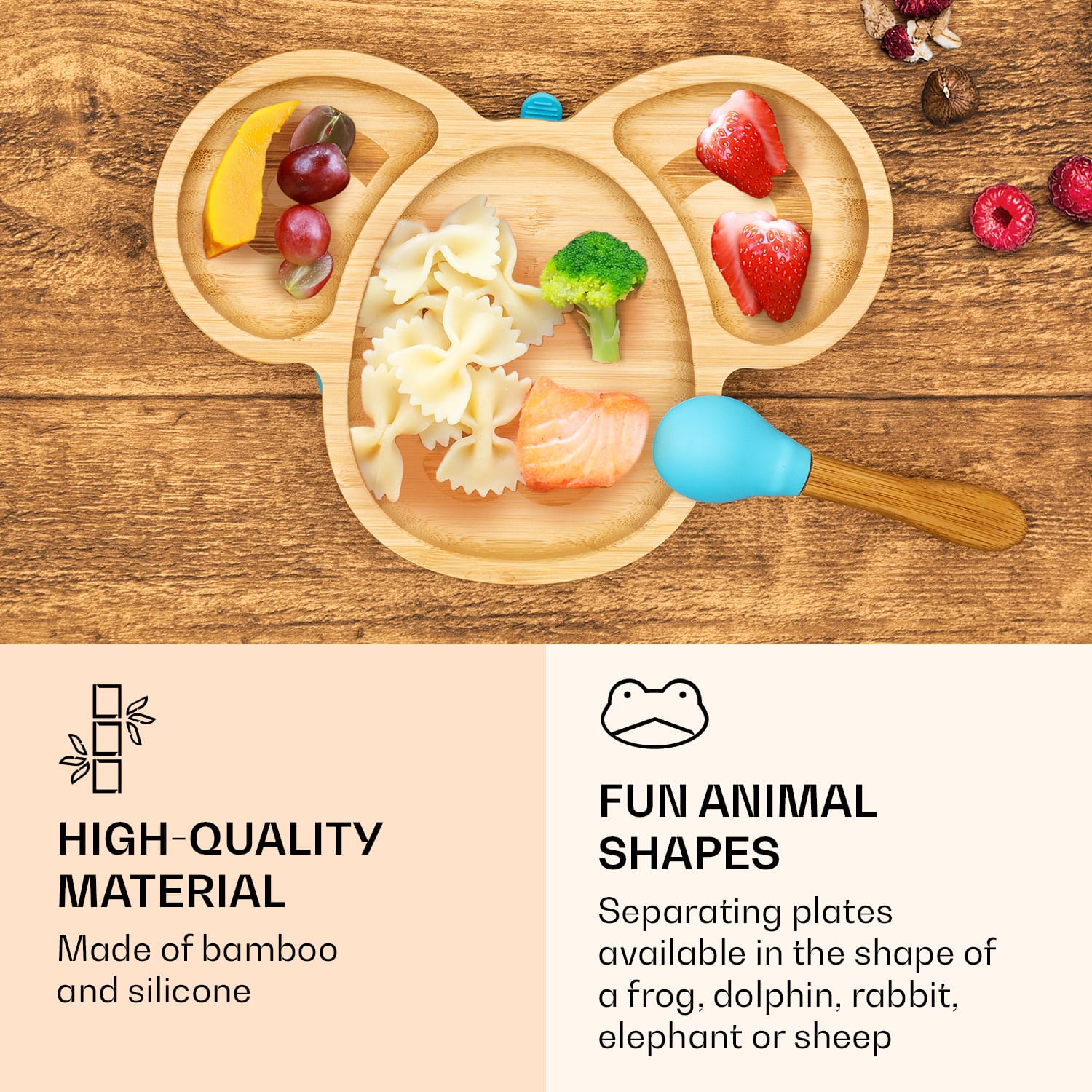 Kinderservies met bamboe bord en lepel 250 ml incl. zuignap 18 x 18 cm 