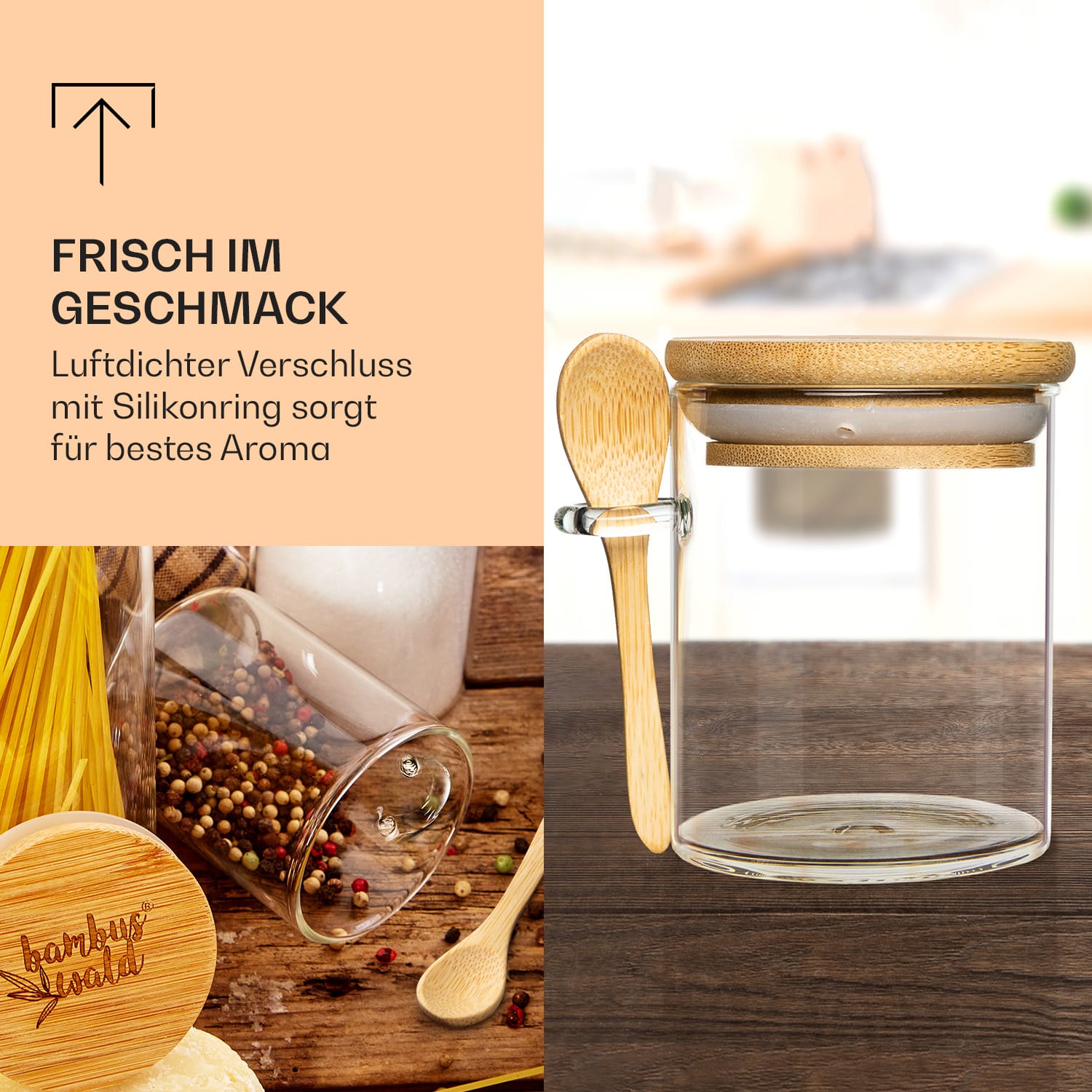 Gewürzgläser mit Bambuslöffel 6 Stück je 200 ml luftdicht 