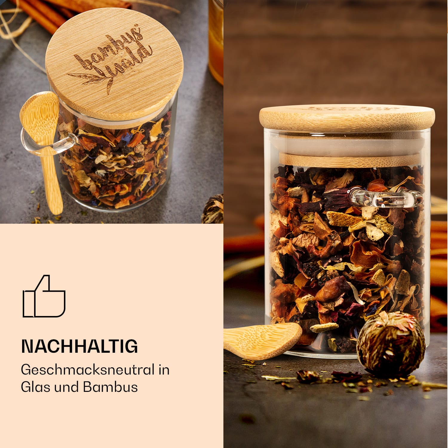 Gewürzgläser mit Bambuslöffel 6 Stück je 200 ml luftdicht 