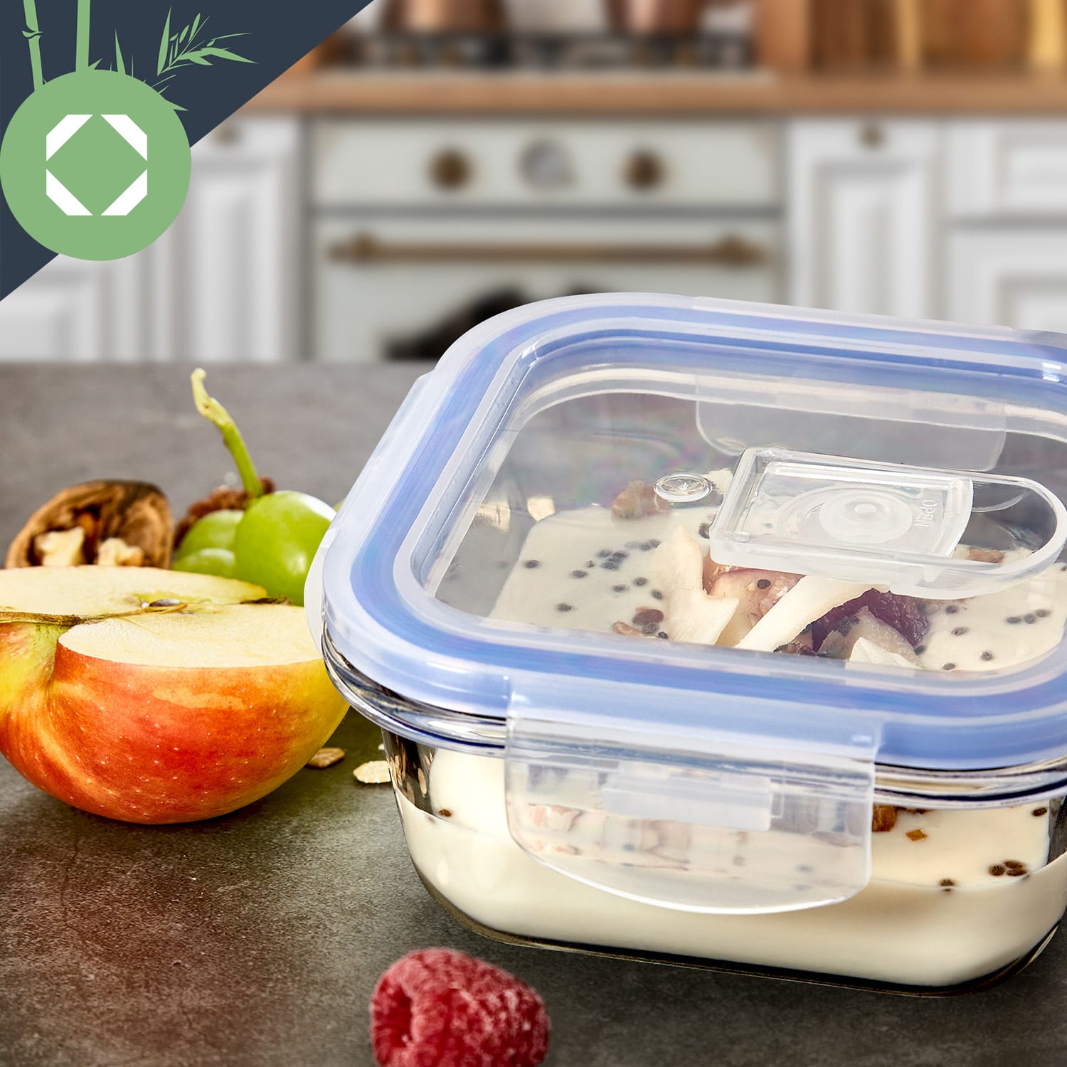 Contenitori di vetro quadrati 800 ml, 620 ml, 320 ml con coperchio ermetico a prova di perdite 