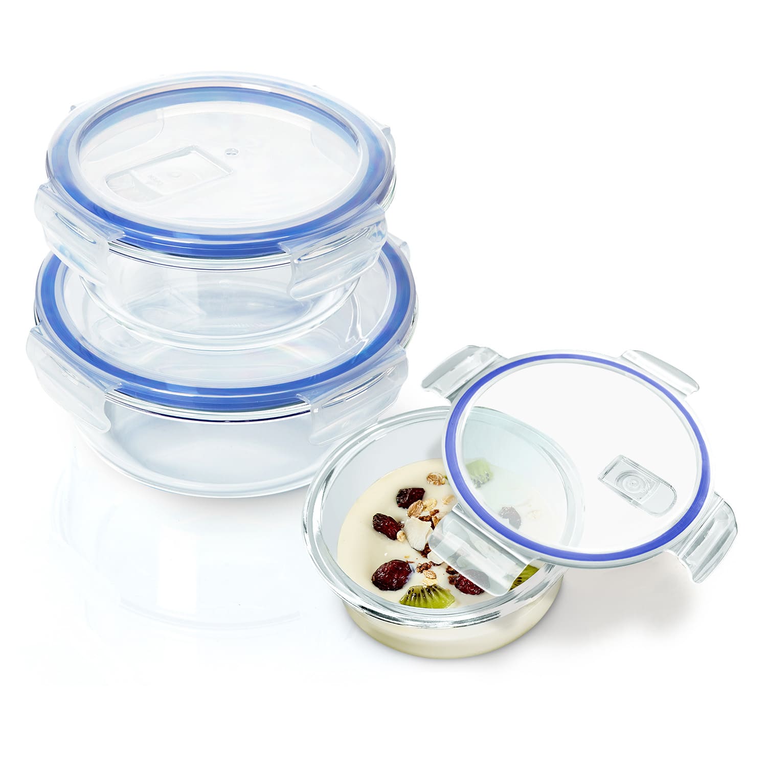 Okrogle steklene posode, 950 ml, 620 ml, 400 ml, s pokrovom, odporne proti zmrzali, vodotesne 