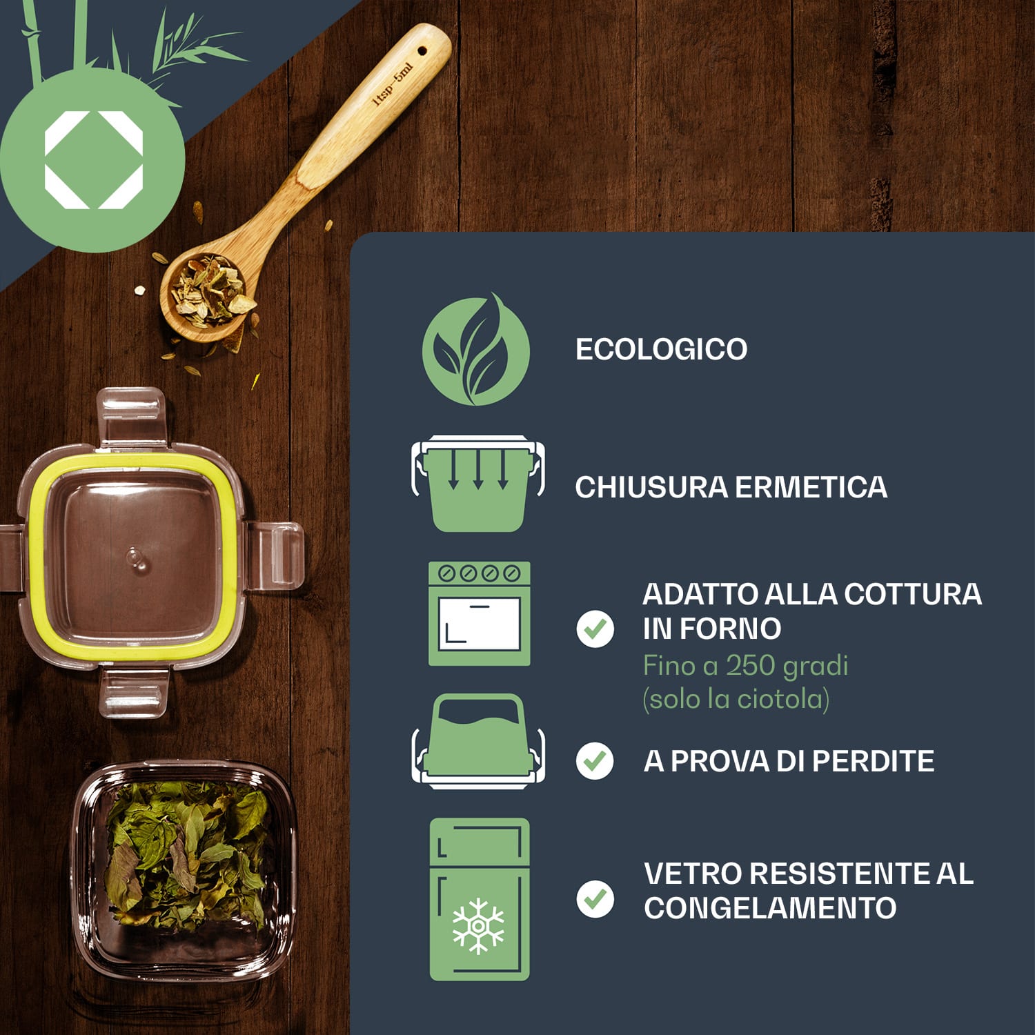 Set da 6 mini contenitori ermetici 160 ml cad. lavabili in lavastoviglie a prova di perdite 