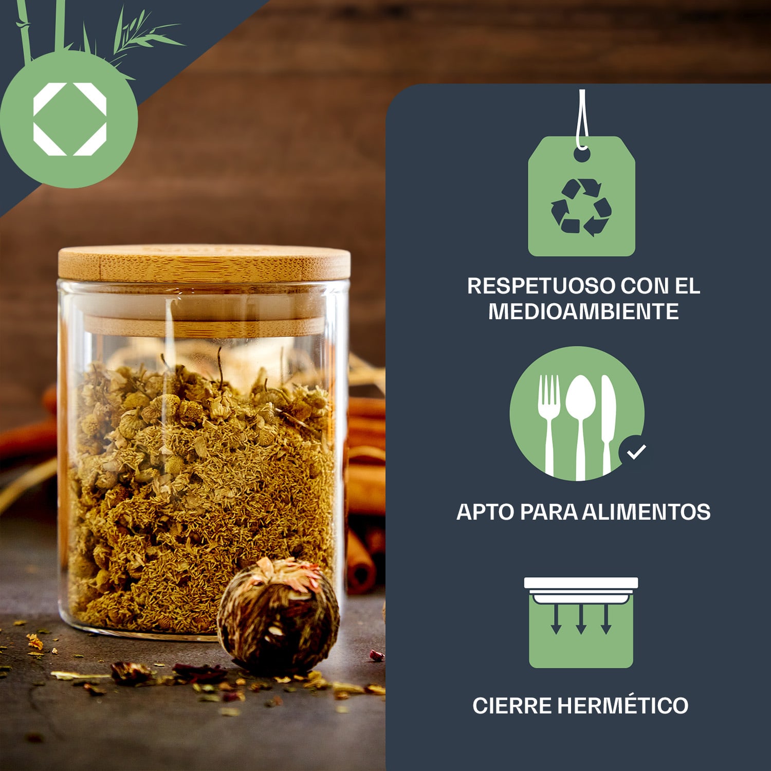 Botes redondos Tapa de bambú 10 unidades de 150 ml Herméticos 