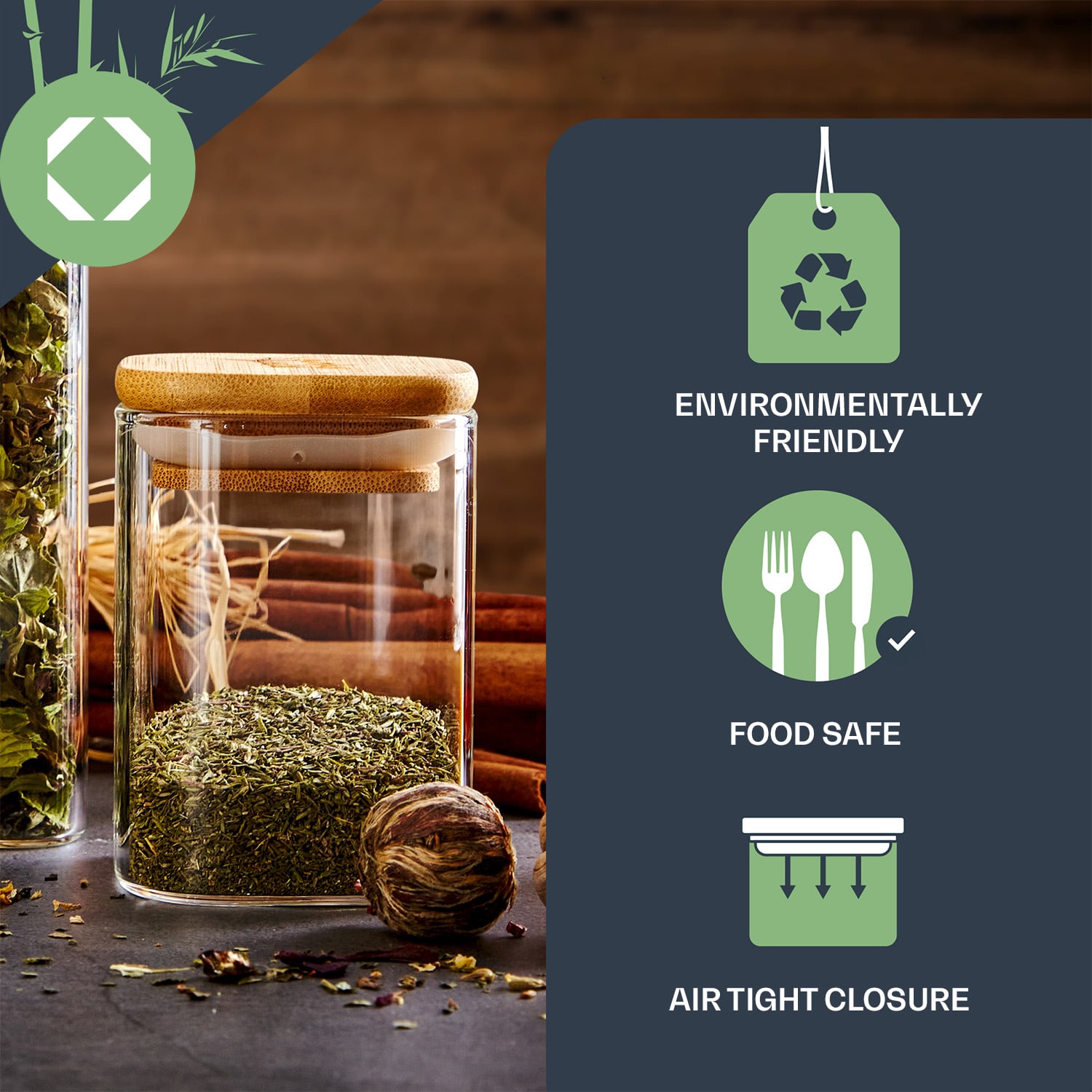 Hranaté sklenice, bambusové víko, 10 kusů, 150 ml, vzduchotěsné 