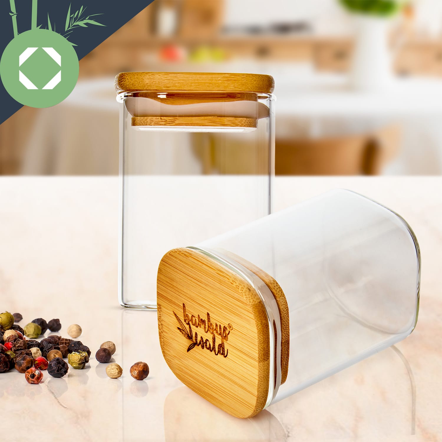 Bocaux carrés avec couvercles en bambou 10 pièces de 150 ml chacun hermétiques 