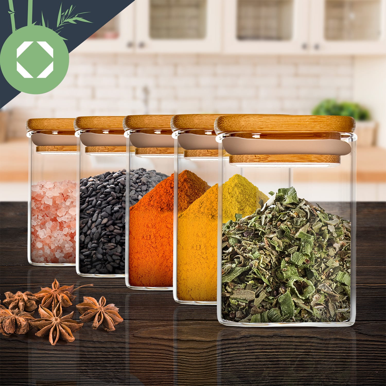 Bocaux carrés avec couvercles en bambou 10 pièces de 150 ml chacun hermétiques 