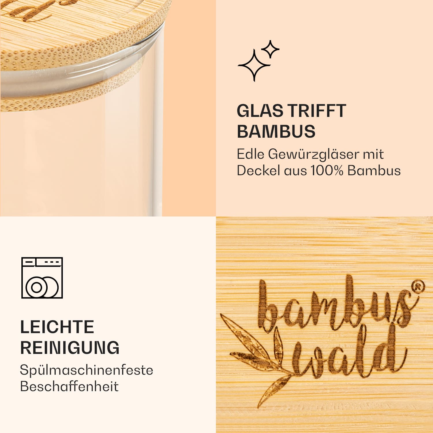 Gewürzgläser Bambusdeckel 10 Stück je 150 ml luftdicht stapelbar 