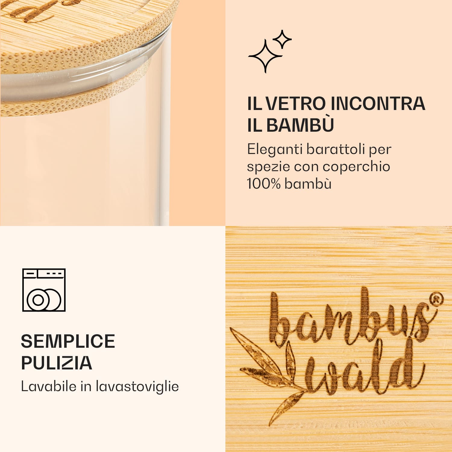 Barattoli di spezie Coperchi di bambù 10 pezzi 150 ml cad. Chiusura ermetica 