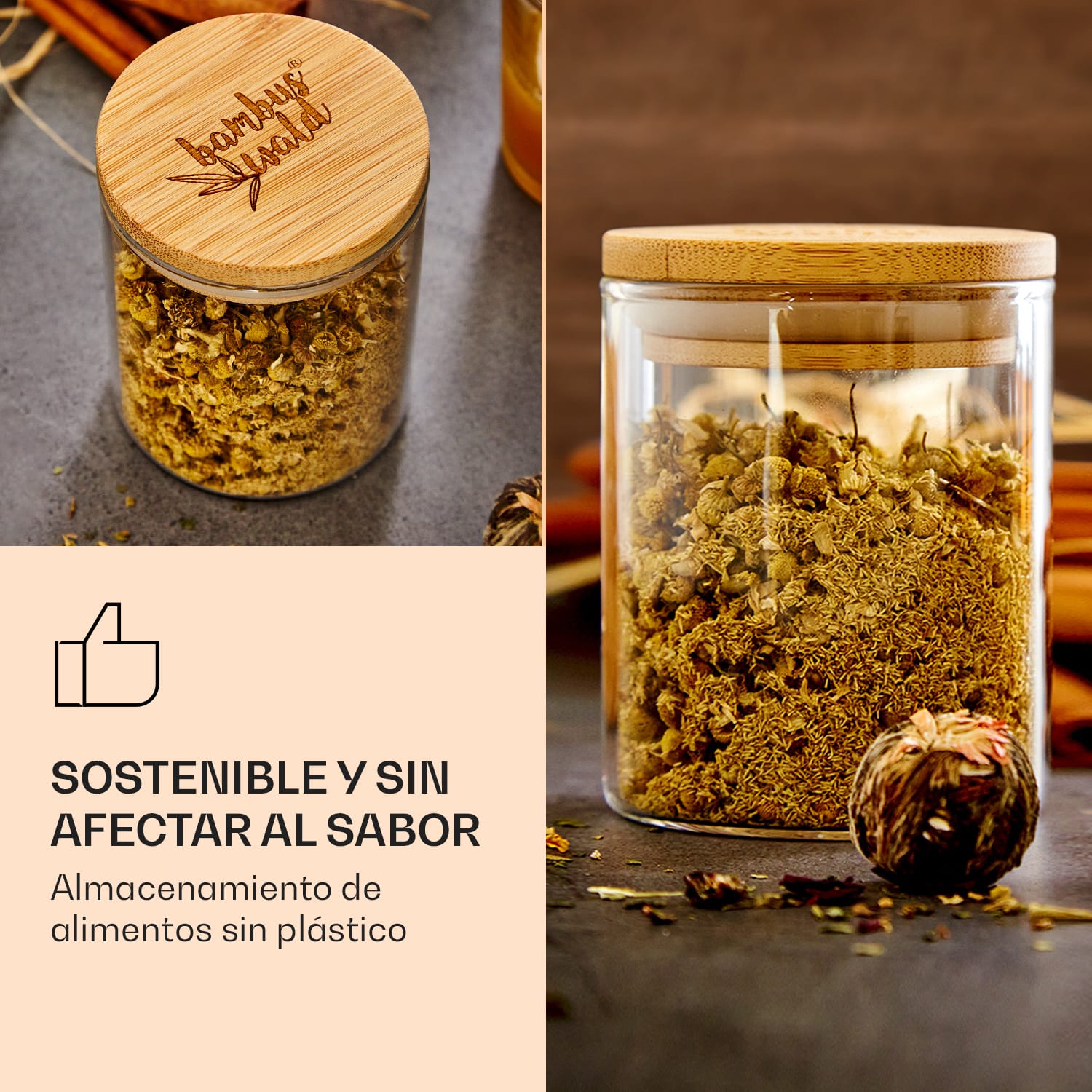 Tarros redondos, tapas de bambú, 10 piezas, 150 ml cada uno, herméticos 