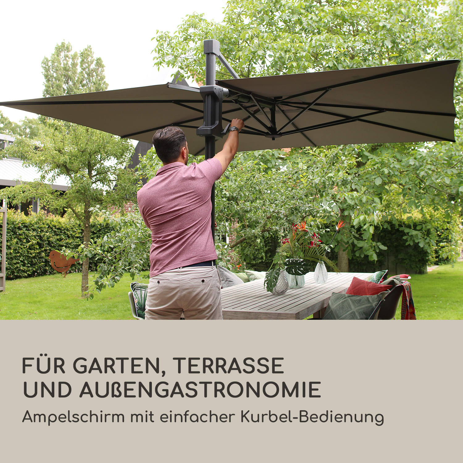 Saint-Tropez Parasol déporté 3 axes rotation 360° 3 x 3,55 m protection UV 50+ 