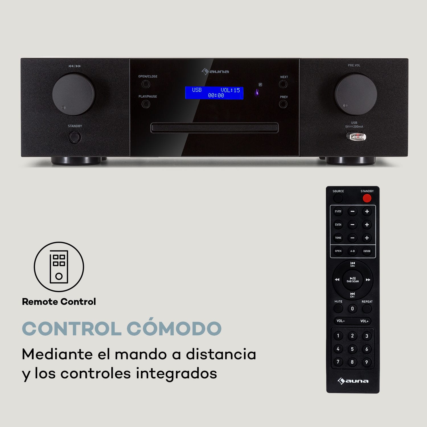 CD-1000 DG Reproductor de CD USB MP3 mando a distancia pantalla LED aluminio  Negro