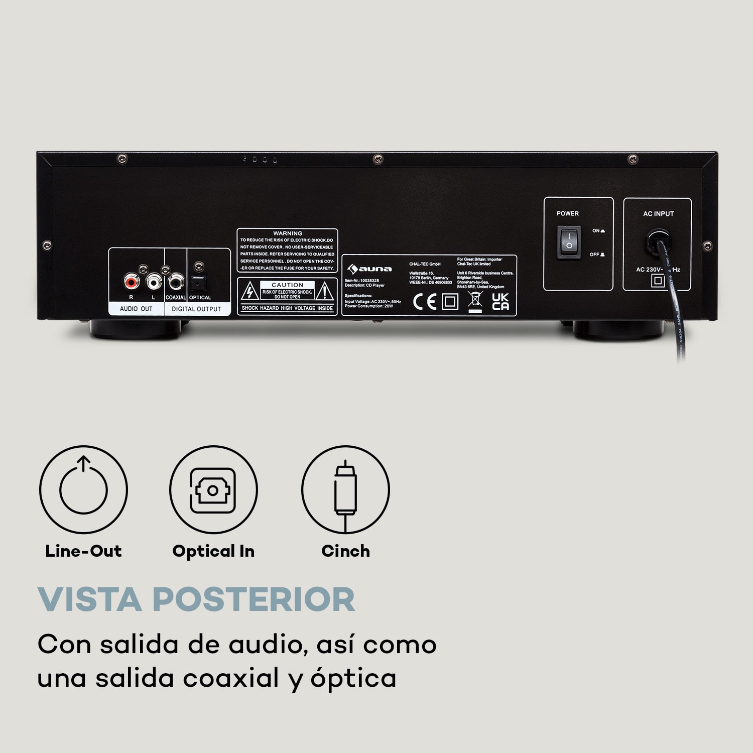 CD-1000 DG Reproductor de CD USB MP3 mando a distancia pantalla LED aluminio  