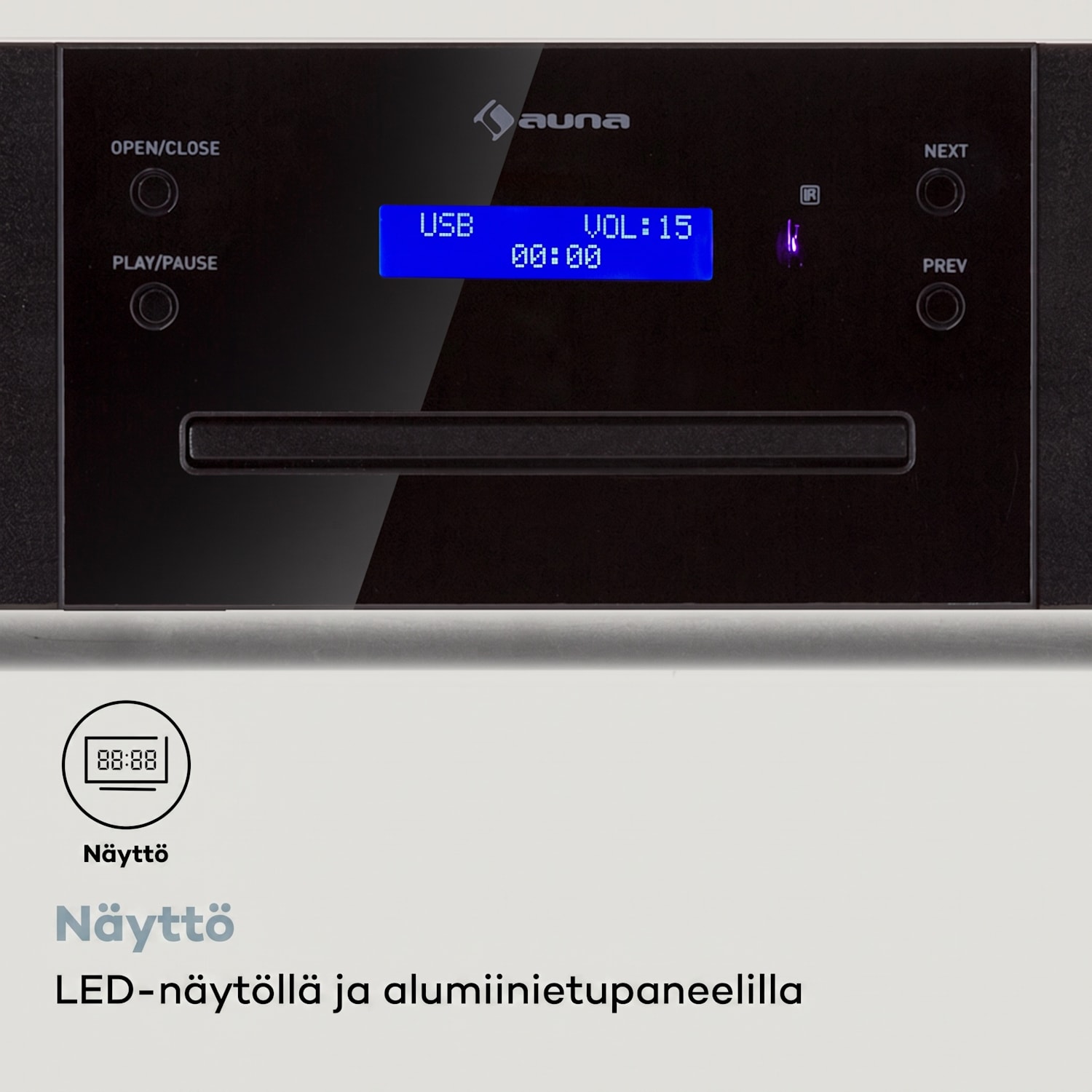 CD-1000 DG CD-soitin USB MP3 kaukosäädin LED-näyttö alumiini  Musta