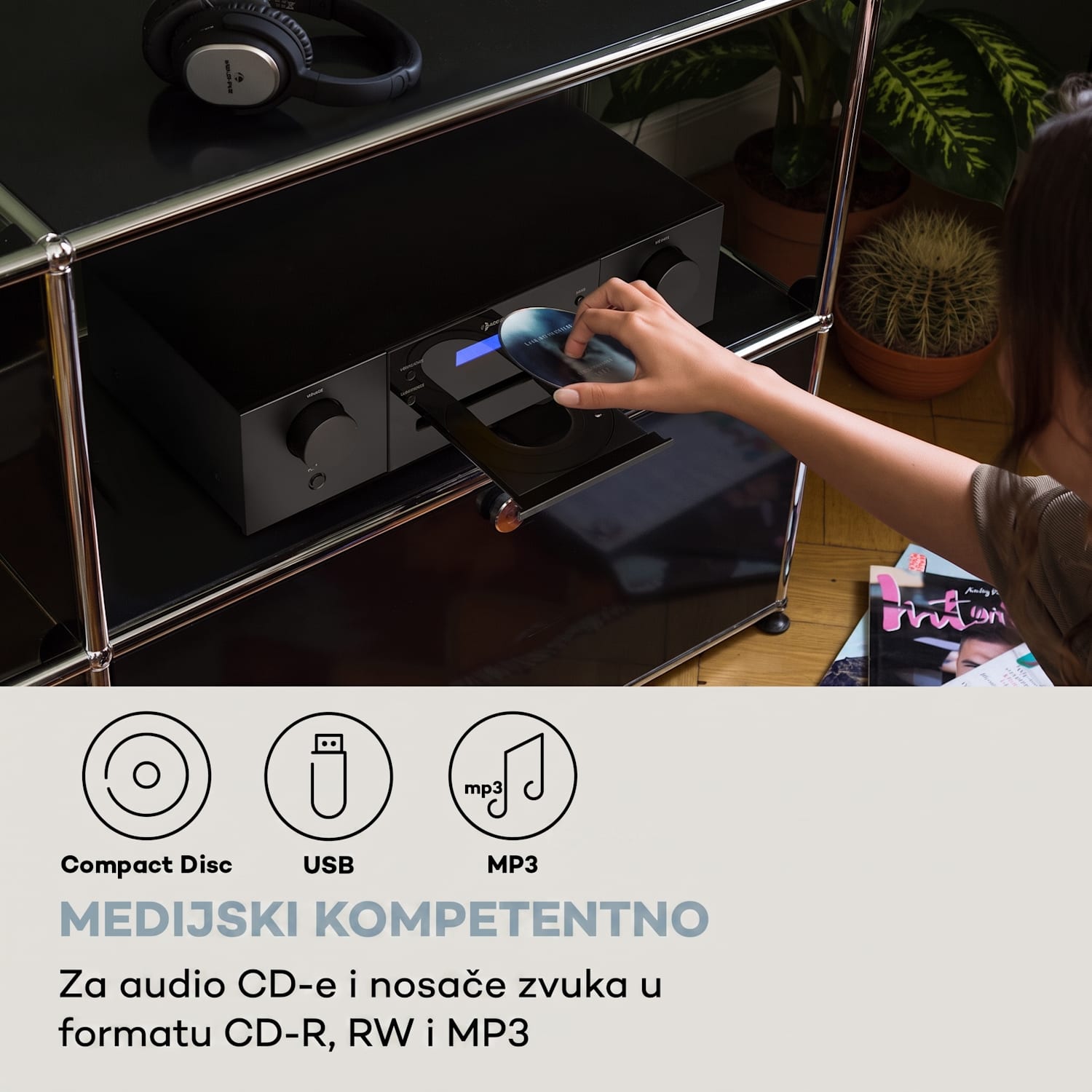CD-1000 DG, CD player, USB, MP3, daljinski, LED zaslon, aluminij Crna
