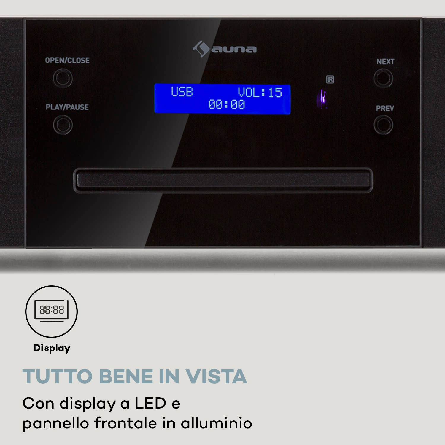 CD-1000 DG - Lettore CD, USB, MP3, telecomando, display, LED, alluminio  Nero