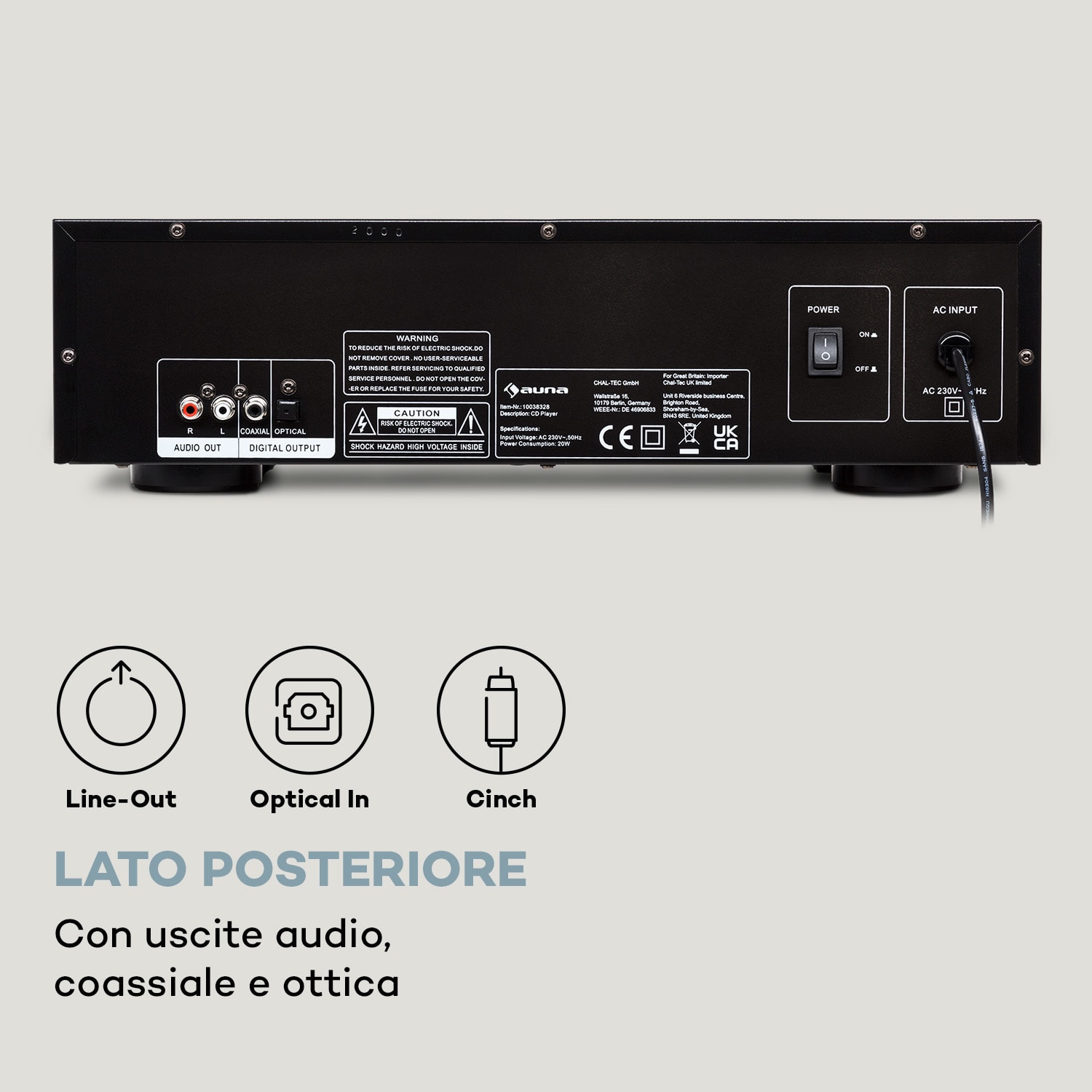 CD-1000 DG - Lettore CD, USB, MP3, telecomando, display, LED, alluminio  Nero