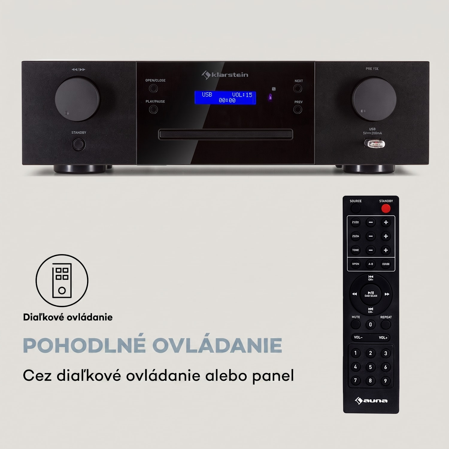 CD-1000 DG, CD Prehrávač, USB, MP3, diaľkové ovládanie, LED displej, hliník Čierna