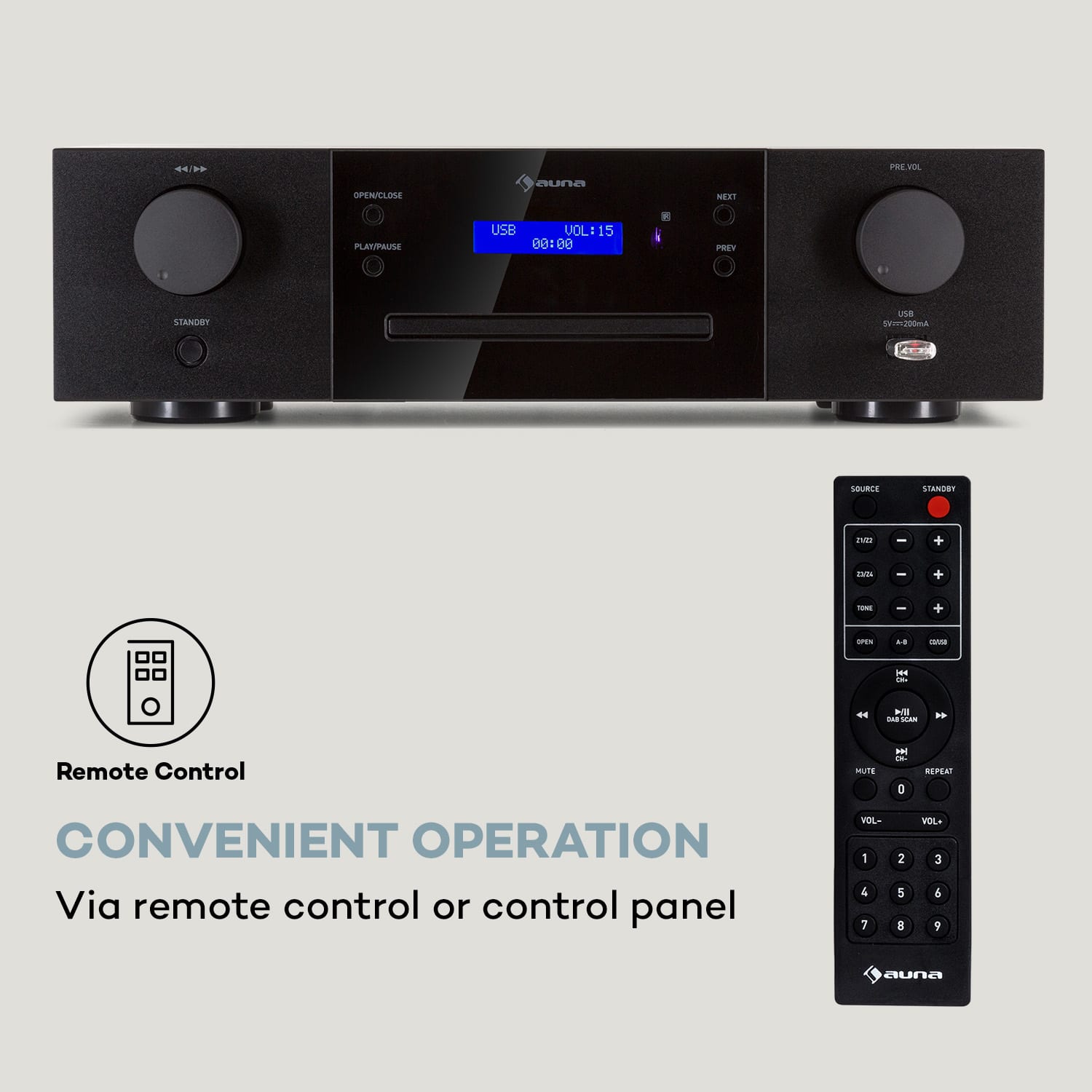 CD-1000 DG CD Player USB MP3 Remote Control LED Display Aluminium  Black