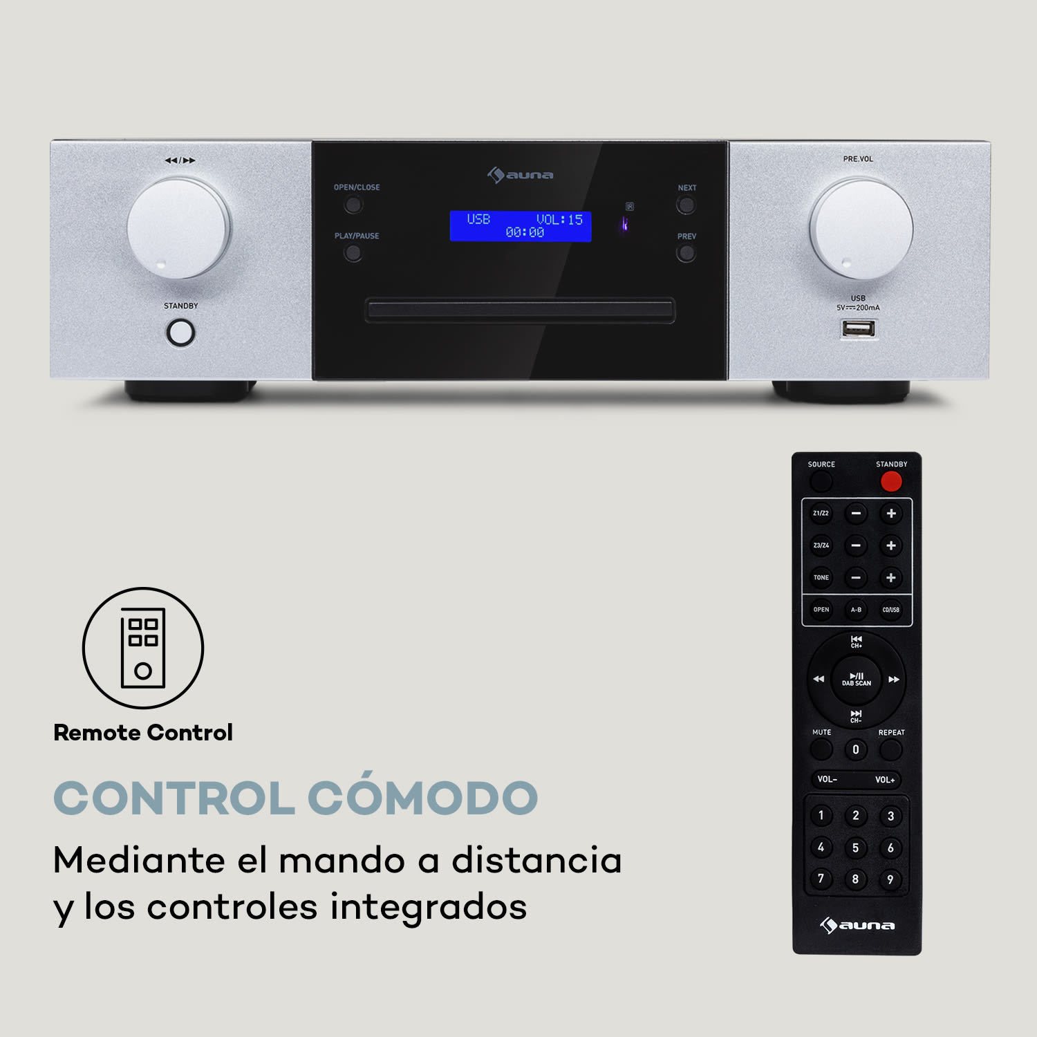 CD-1000 DG Reproductor de CD USB MP3 mando a distancia pantalla LED aluminio  