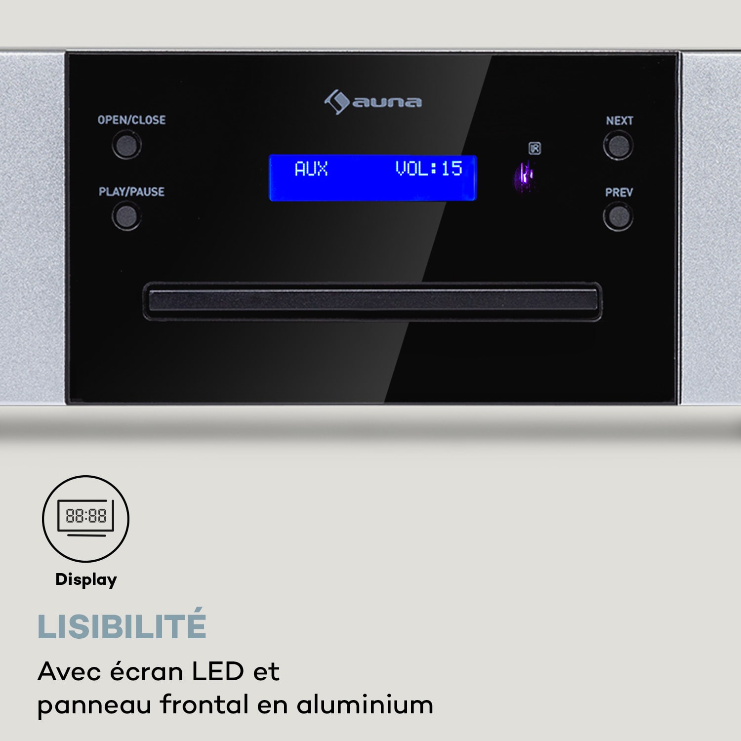 CD-1000 DG Lecteur CD USB MP3 Télécommande Écran LED Aluminium  Argent Métallisé