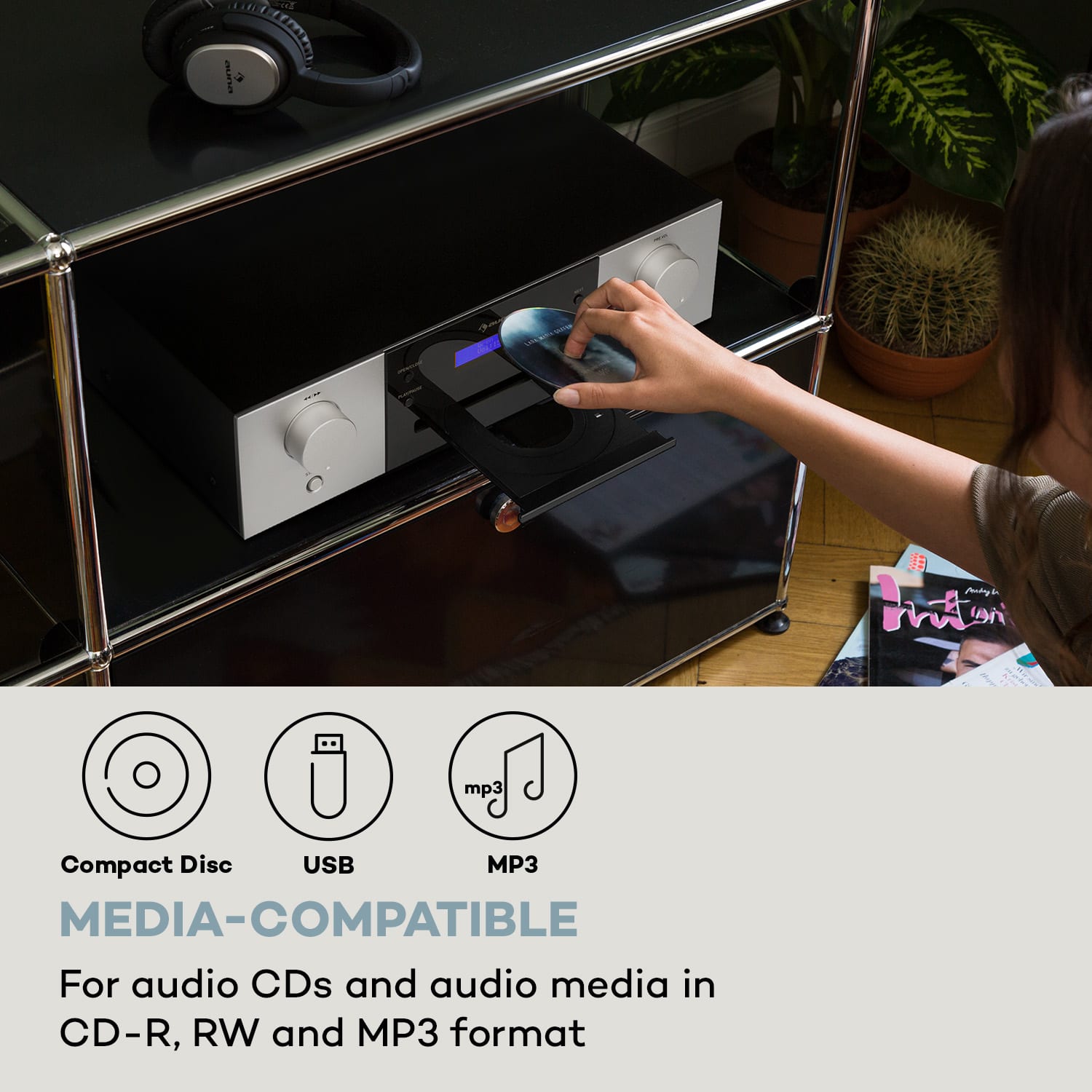 CD-1000 DG, CD Prehrávač, USB, MP3, diaľkové ovládanie, LED displej, hliník Strieborná metalíza