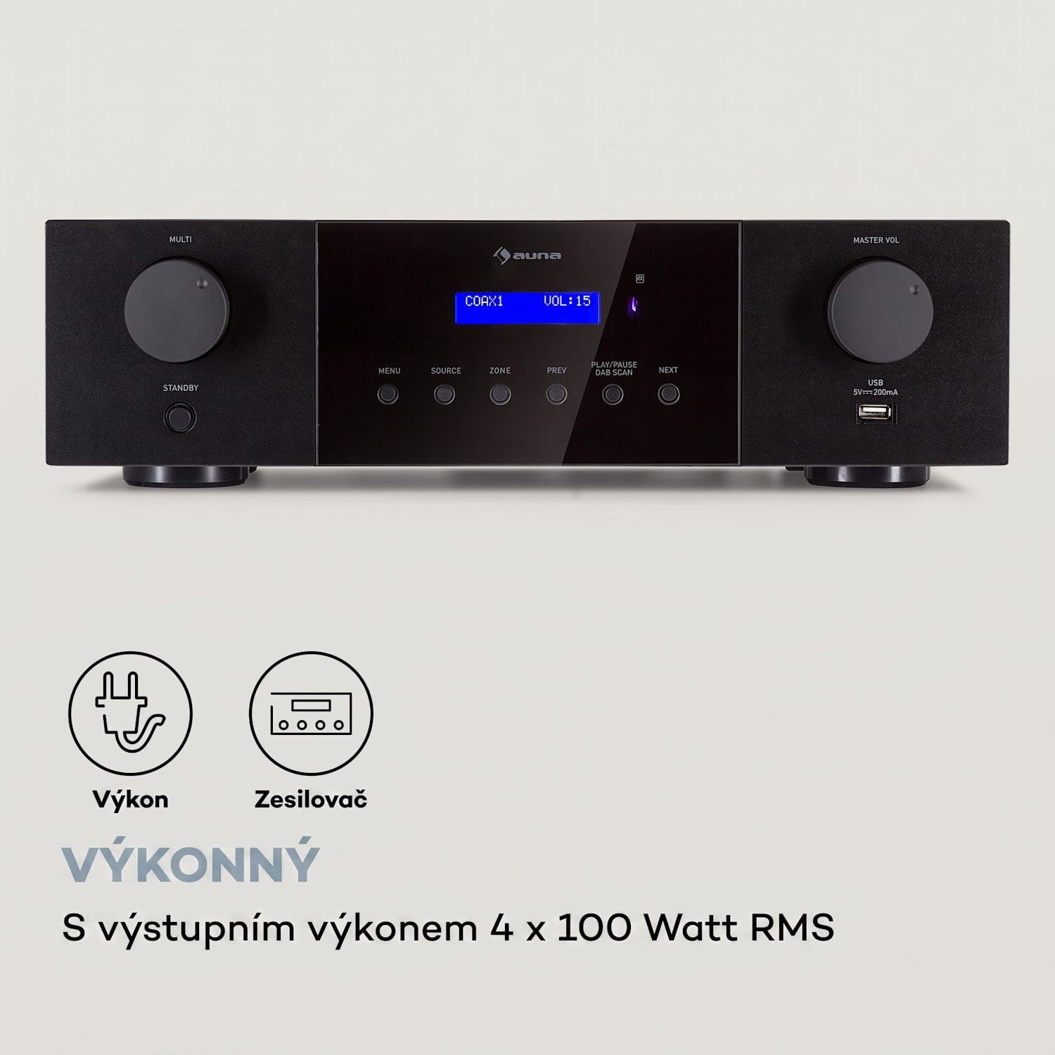 AMP-4000 DAB, Hifi stereo zesilovač, DAB+ rádio, USB, dálkové ovládání, LED displej Černá