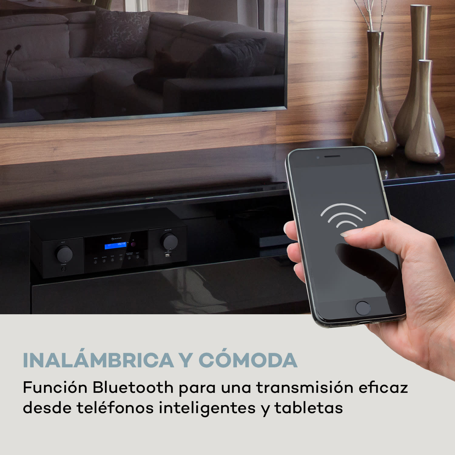 AMP-4000 DAB Amplificador estéreo de alta fidelidad radio DAB+ USB mando a distancia pantalla LED  Negro