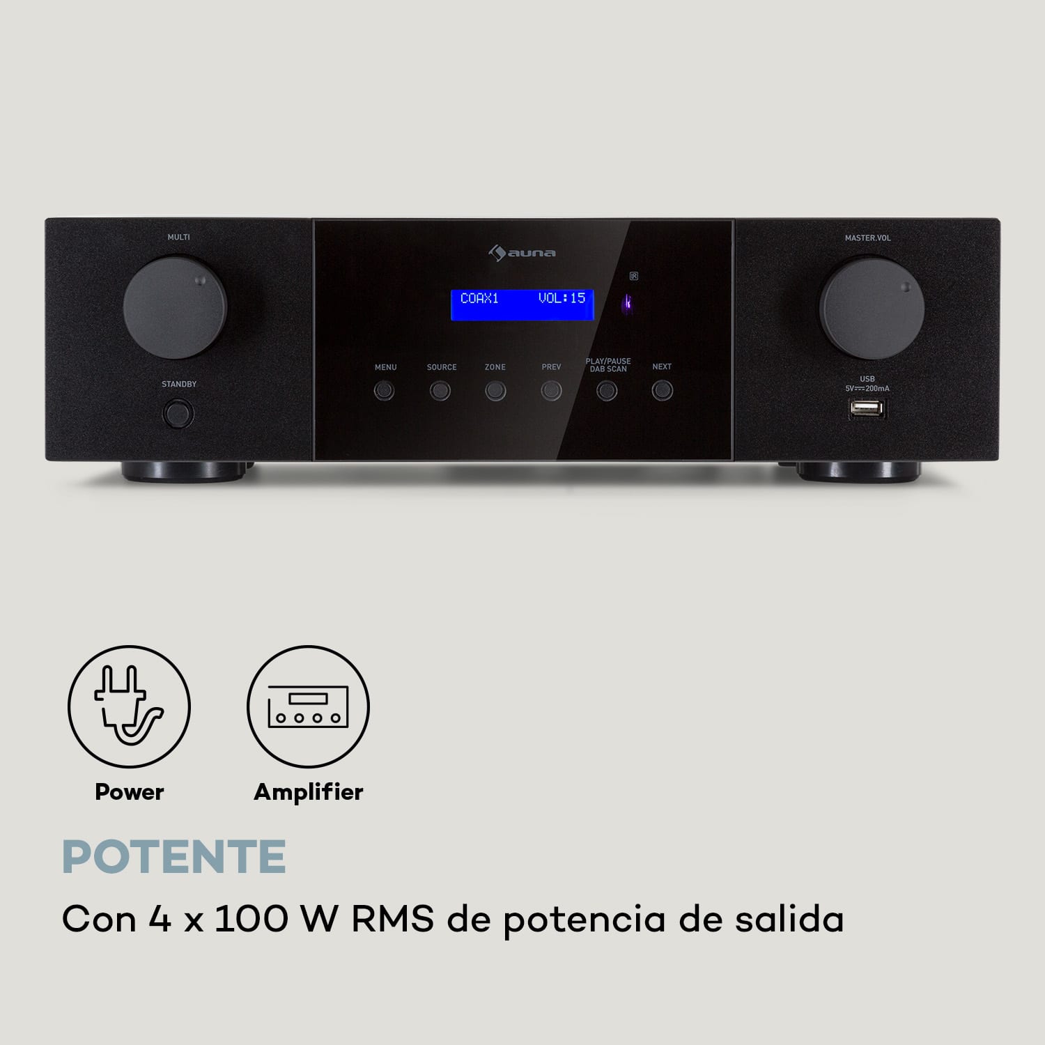 AMP-4000 DAB Amplificador estéreo de alta fidelidad radio DAB+ USB mando a distancia pantalla LED  Negro