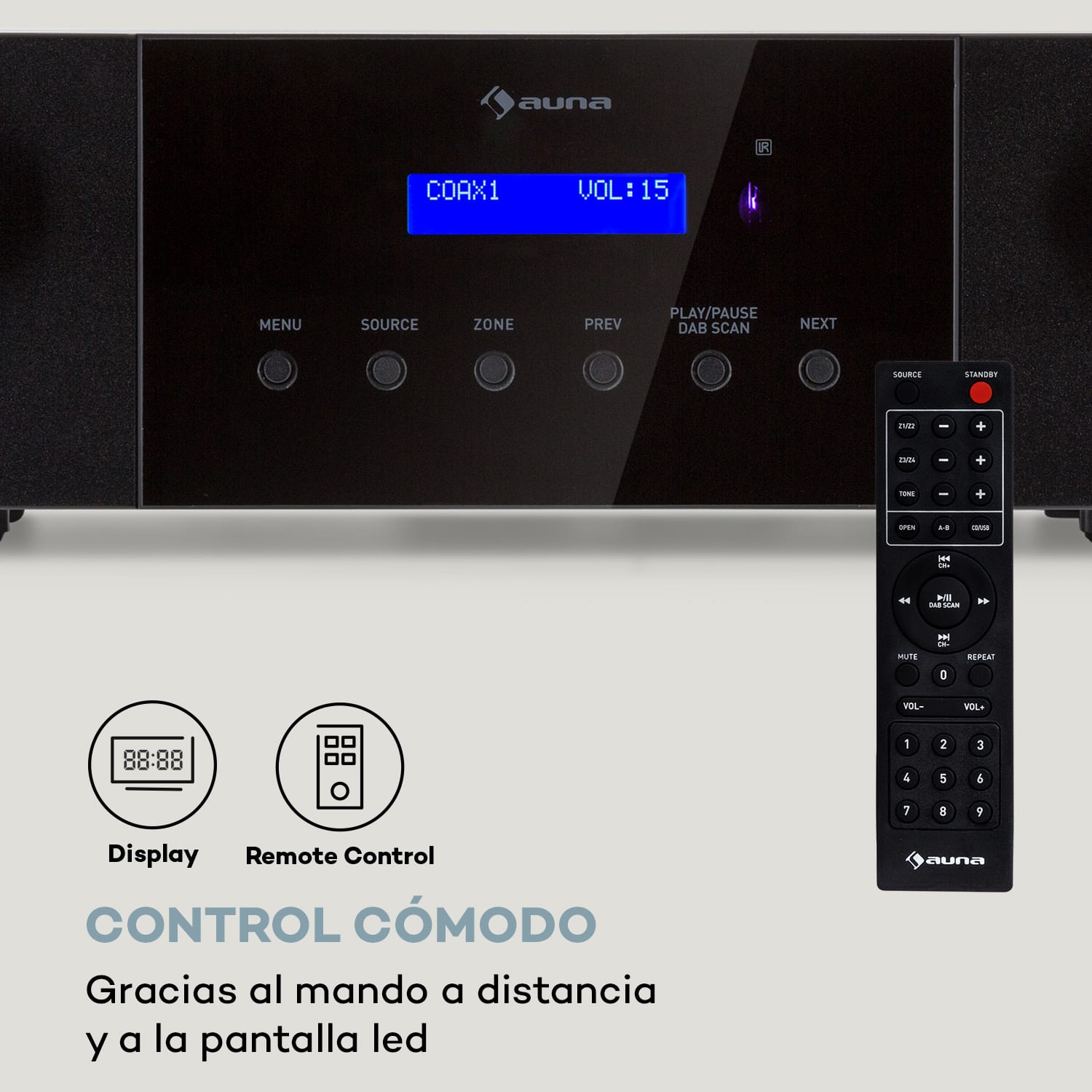 AMP-4000 DAB Amplificador estéreo de alta fidelidad radio DAB+ USB mando a distancia pantalla LED  Negro