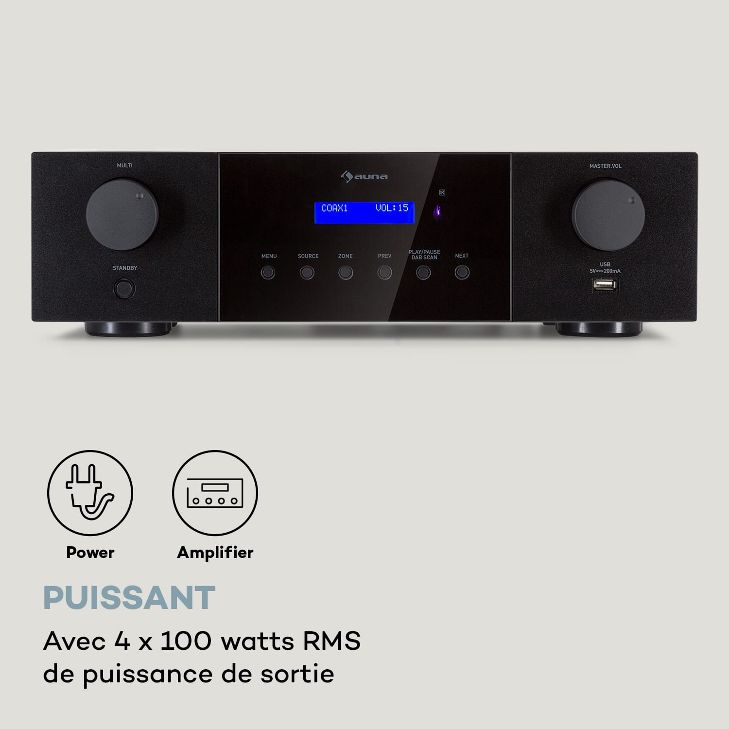 AMP-4000 DAB Amplificateur stéréo Hi-Fi Radio DAB+ Télécommande USB Écran LED