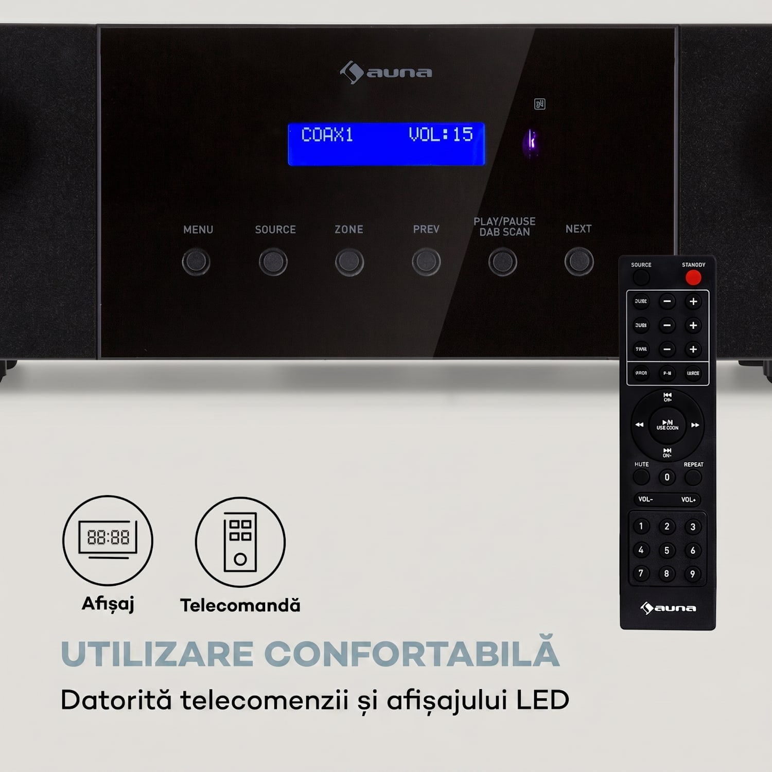 AMP-4000 DAB, amplificator stereo Hifi, radio DAB+, USB, telecomandă, afișaj LED Negru