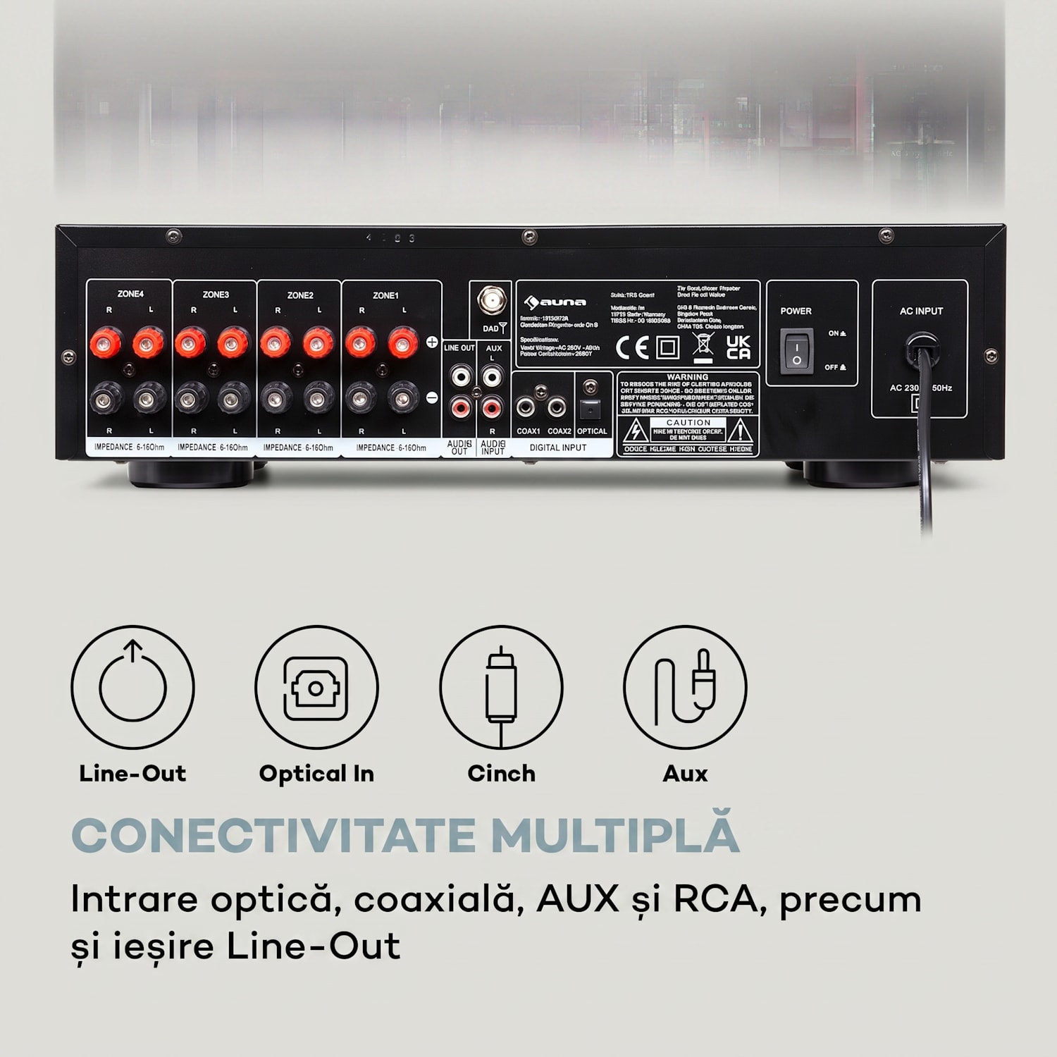 AMP-4000 DAB, amplificator stereo Hifi, radio DAB+, USB, telecomandă, afișaj LED Negru