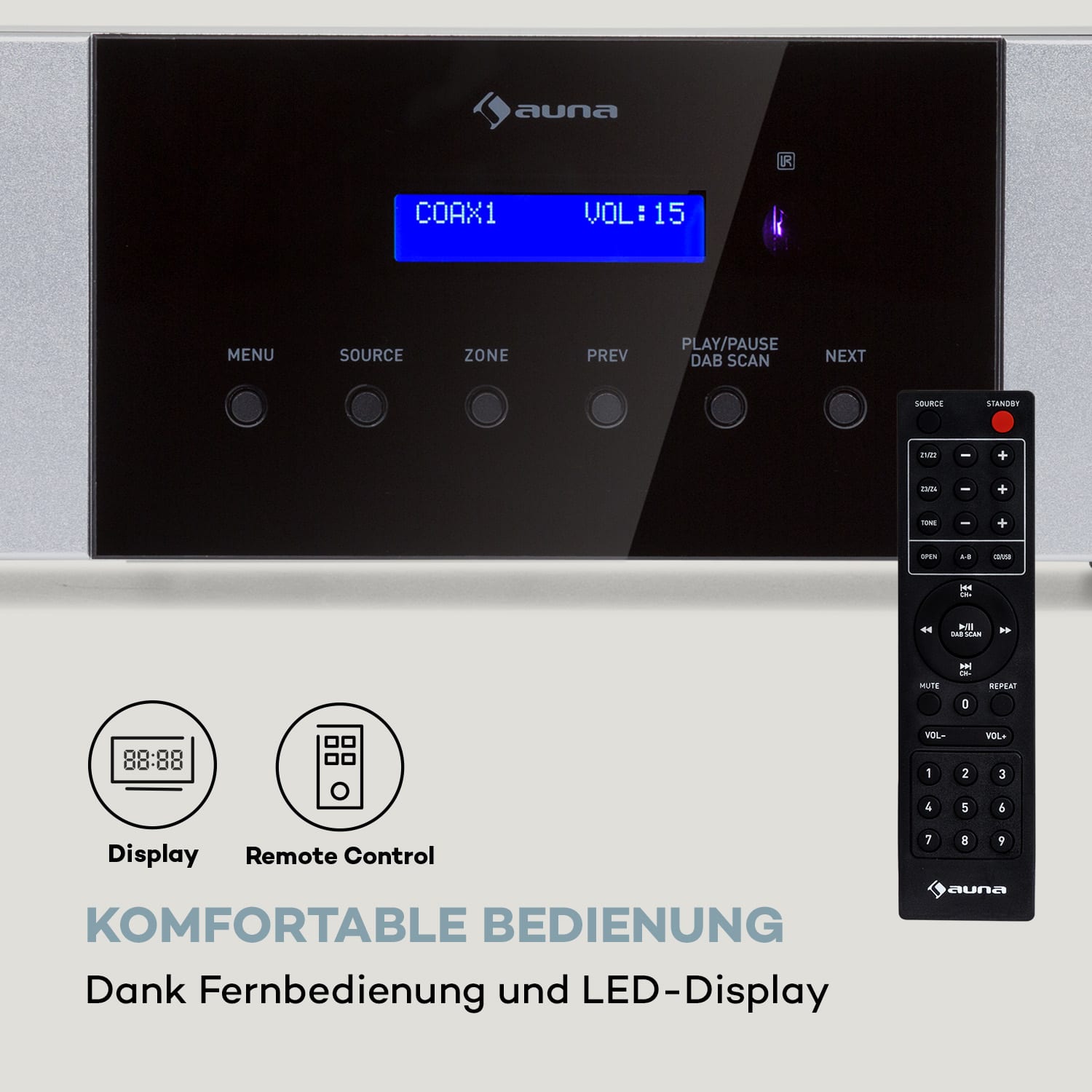 AMP-4000 DAB Hifi-Stereo-Verstärker DAB+-Radio USB Fernbedienung LED-Display  Silber-Metallic