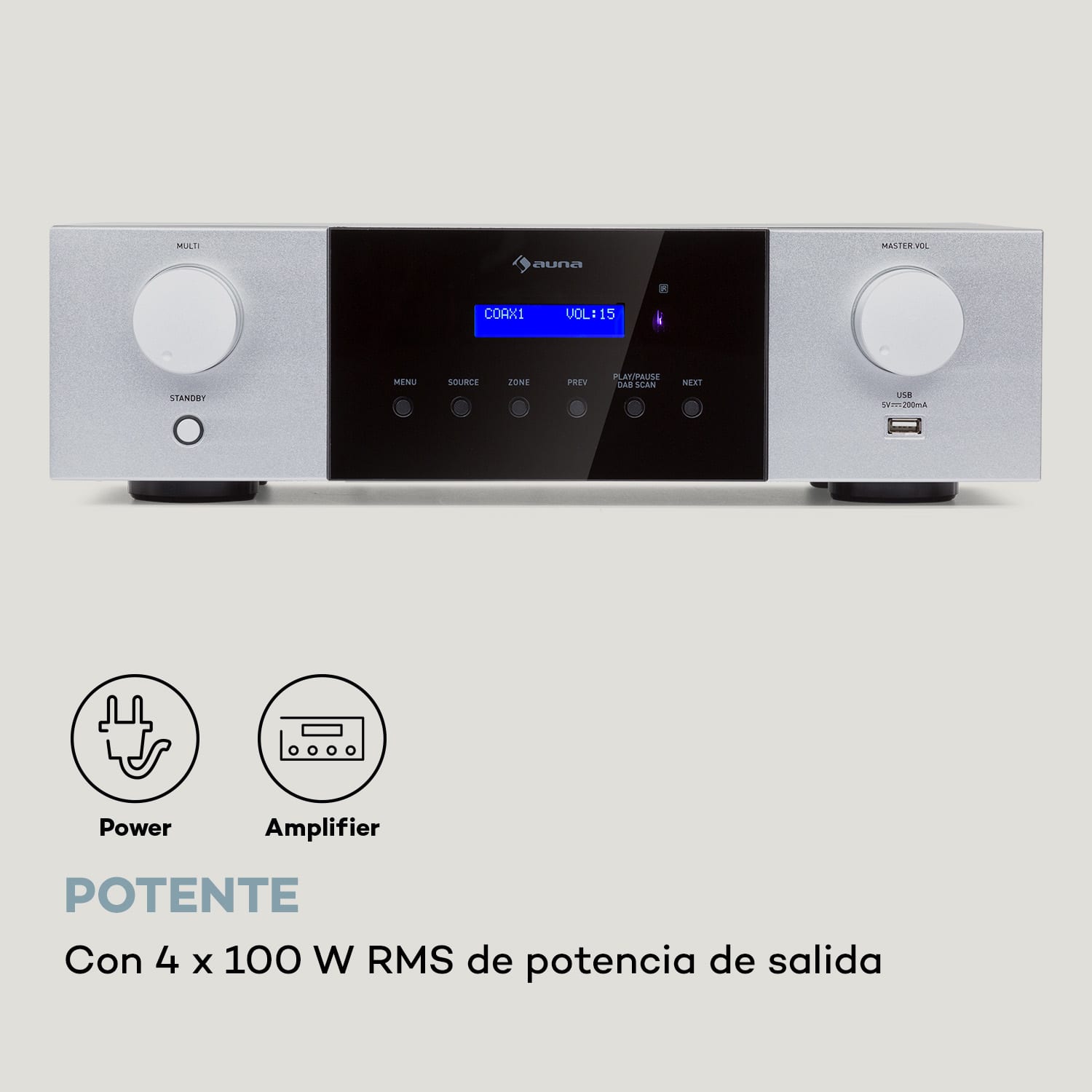 AMP-4000 DAB Amplificador estéreo de alta fidelidad radio DAB+ USB mando a distancia pantalla LED  