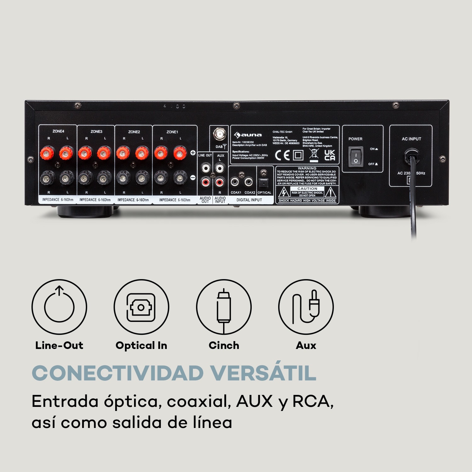 AMP-4000 DAB Amplificador estéreo de alta fidelidad radio DAB+ USB mando a distancia pantalla LED  