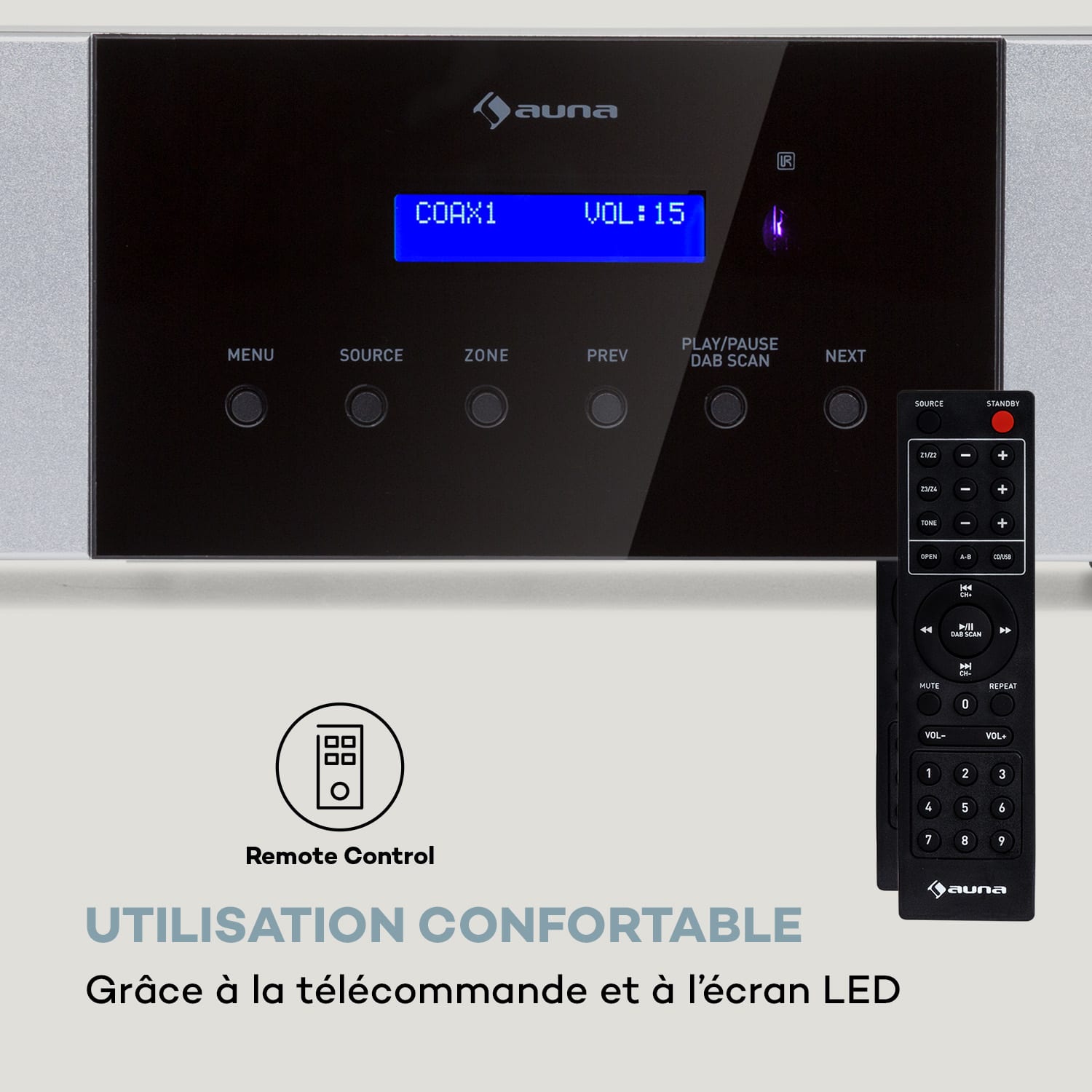 AMP-4000 DAB Amplificateur stéréo Hi-Fi Radio DAB+ Télécommande USB Écran LED